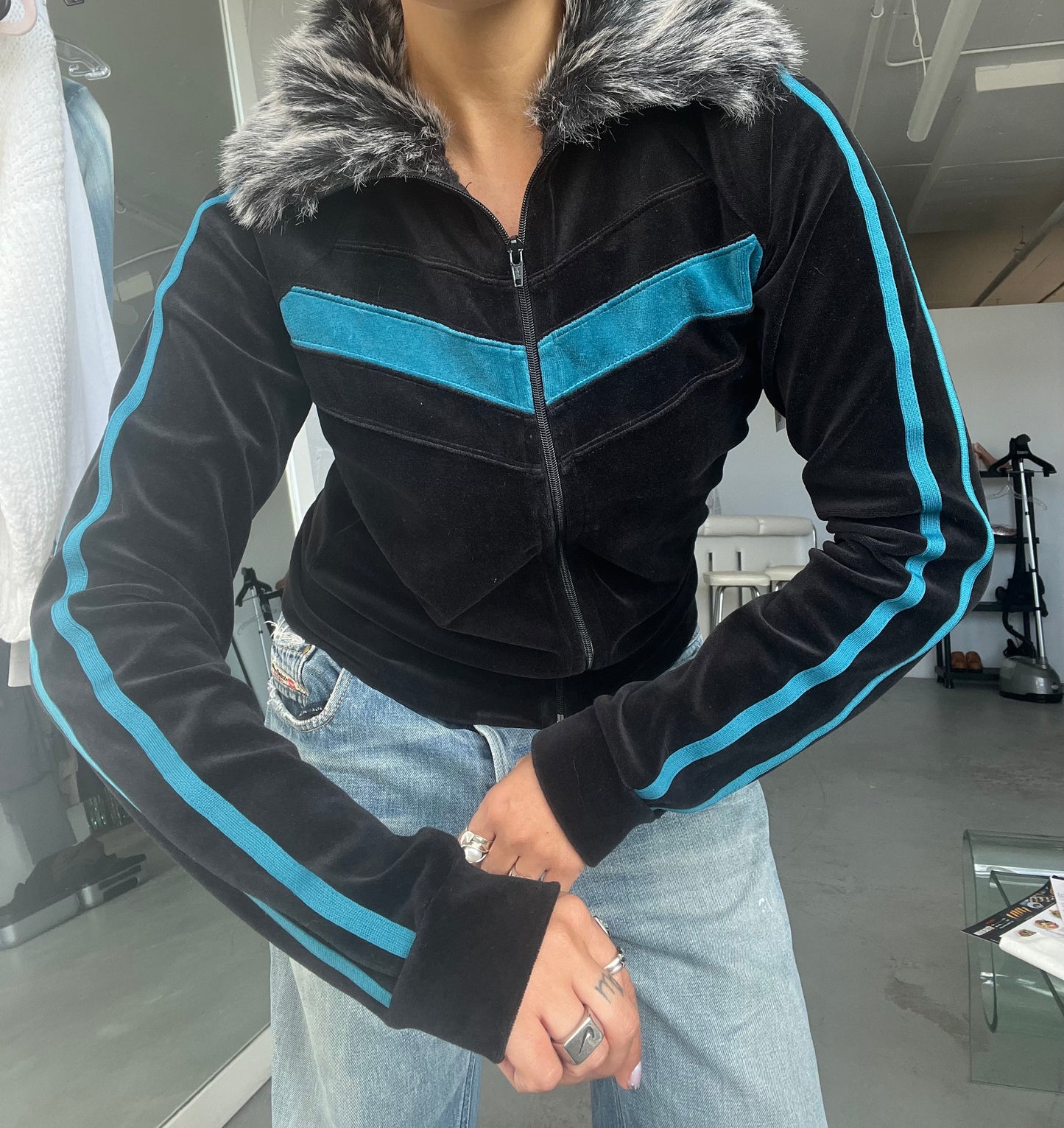 Faux Fur Trim Zip Up