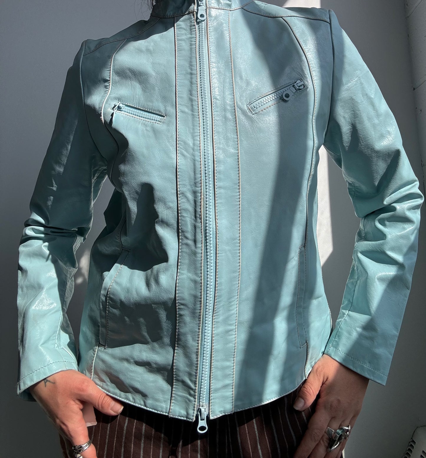 Deadstock Double Zip Leather Moto Jacket M