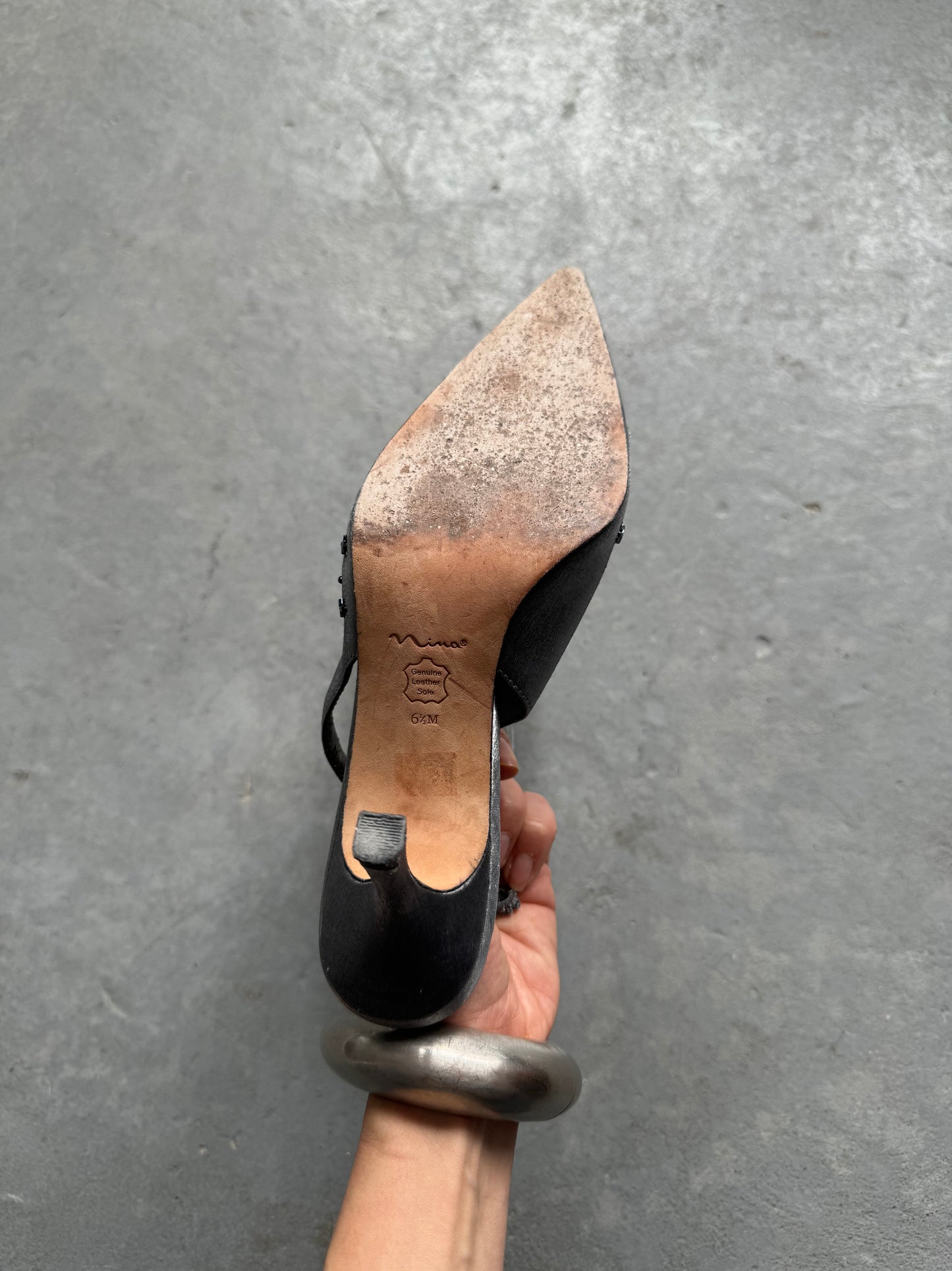 Silver Pointy Sling Back Heels Size 6.5