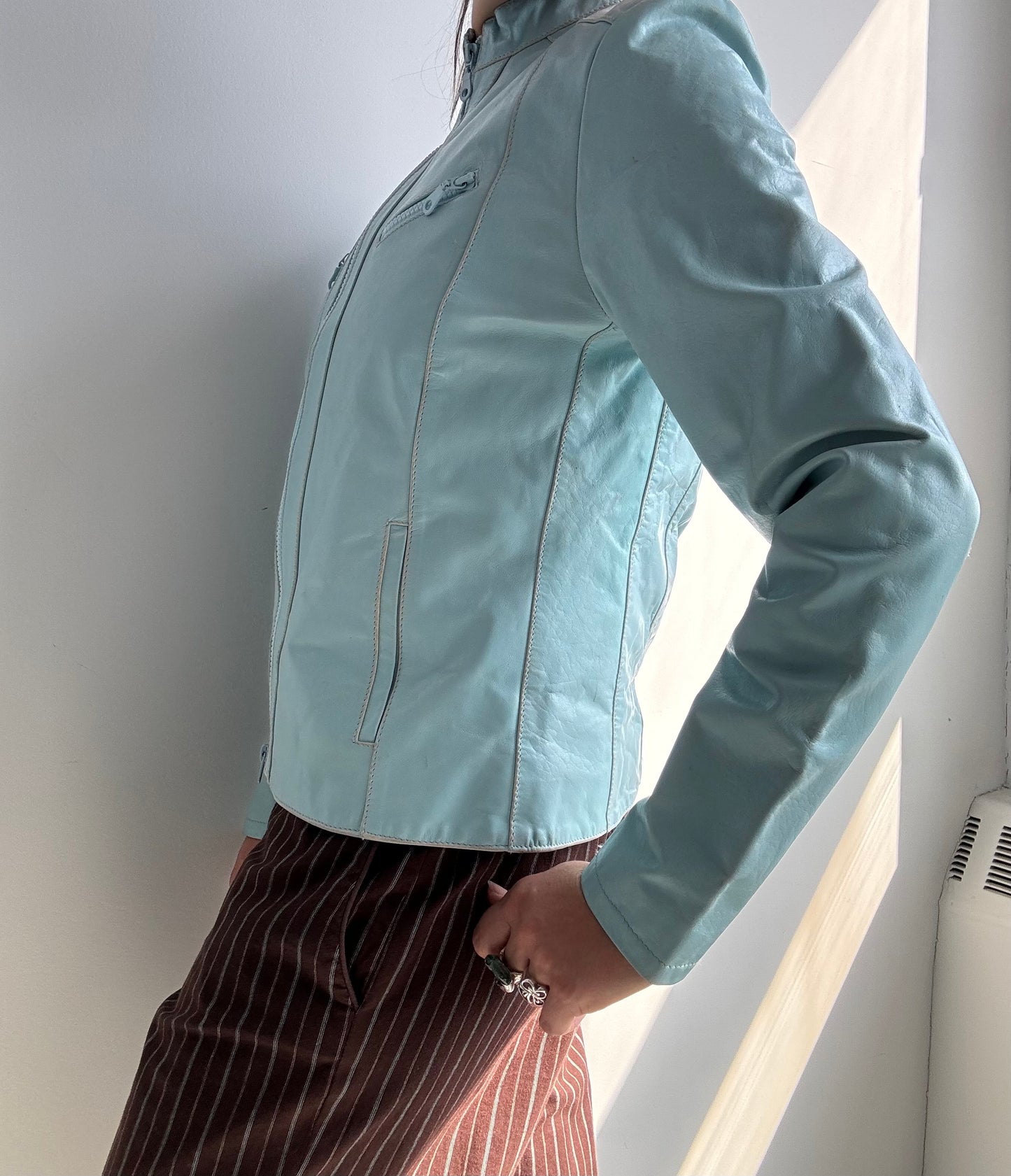 Deadstock Double Zip Leather Moto Jacket M