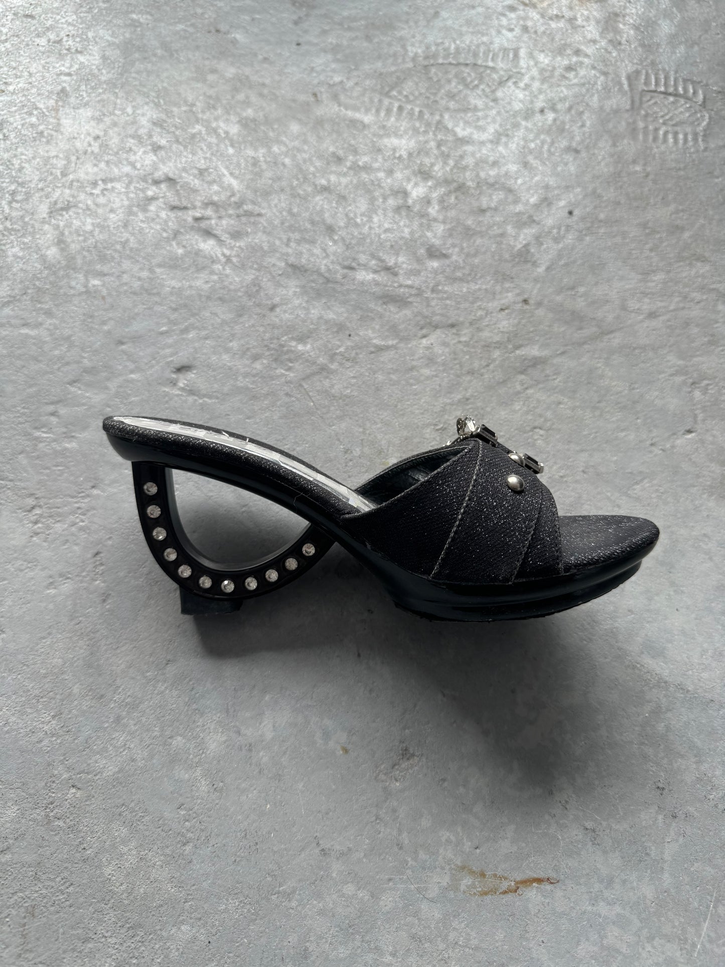 Y2K Denim Rhinestone Heels Size 8
