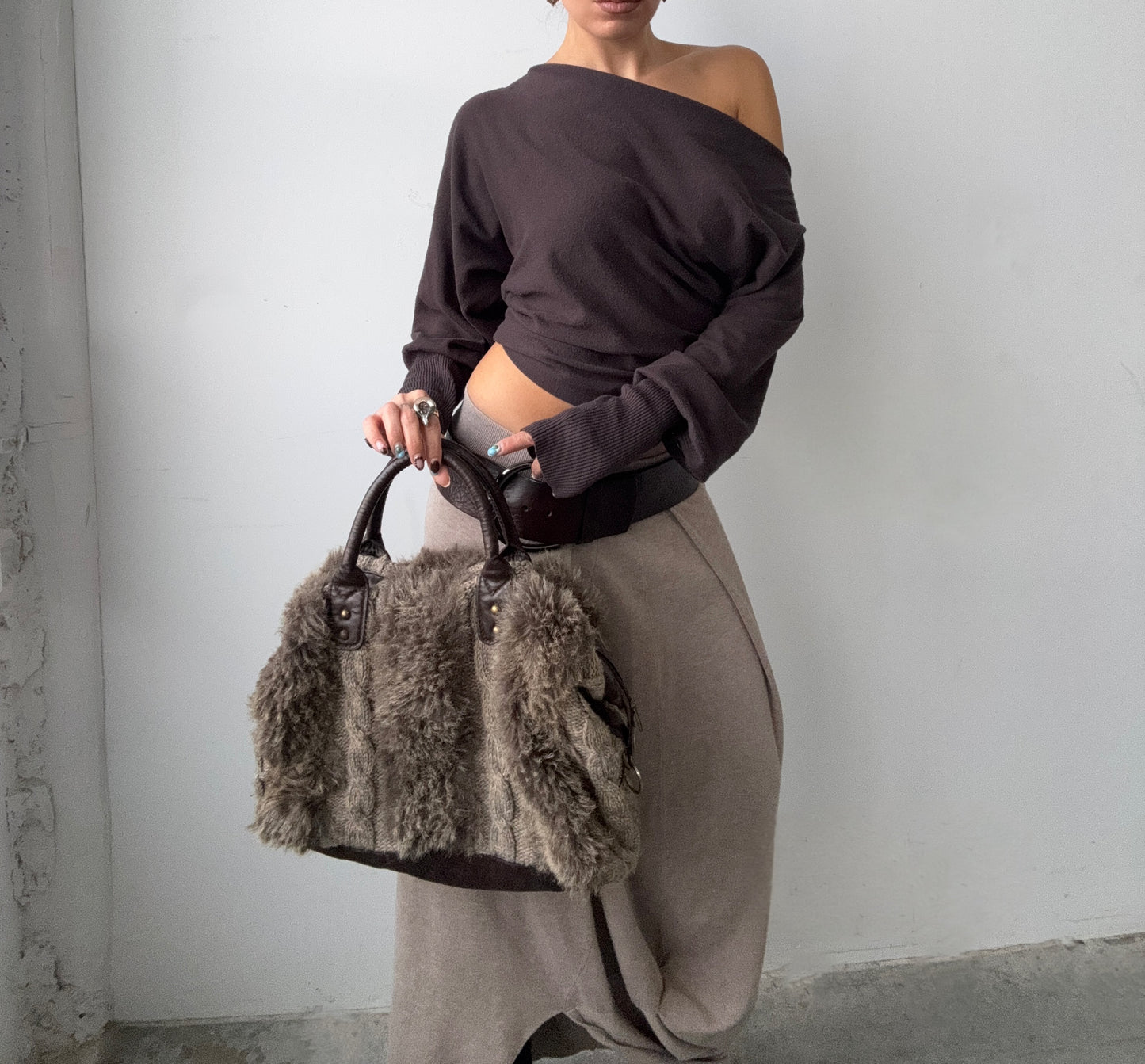 Faux Fur Cable Knit Purse