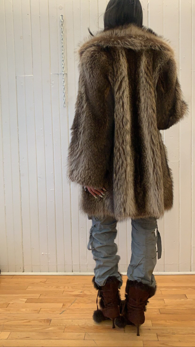 Brown & Beige Vintage Fur Coat
