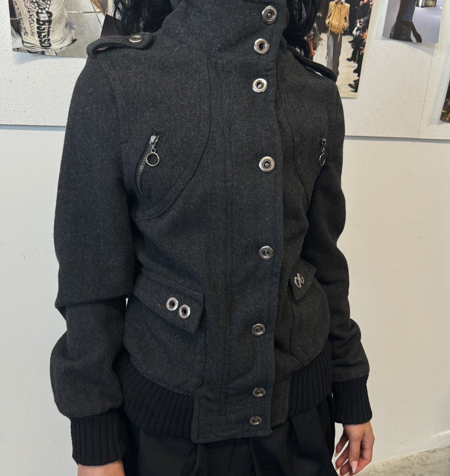 Eyelet Charcoal Wool Jacket