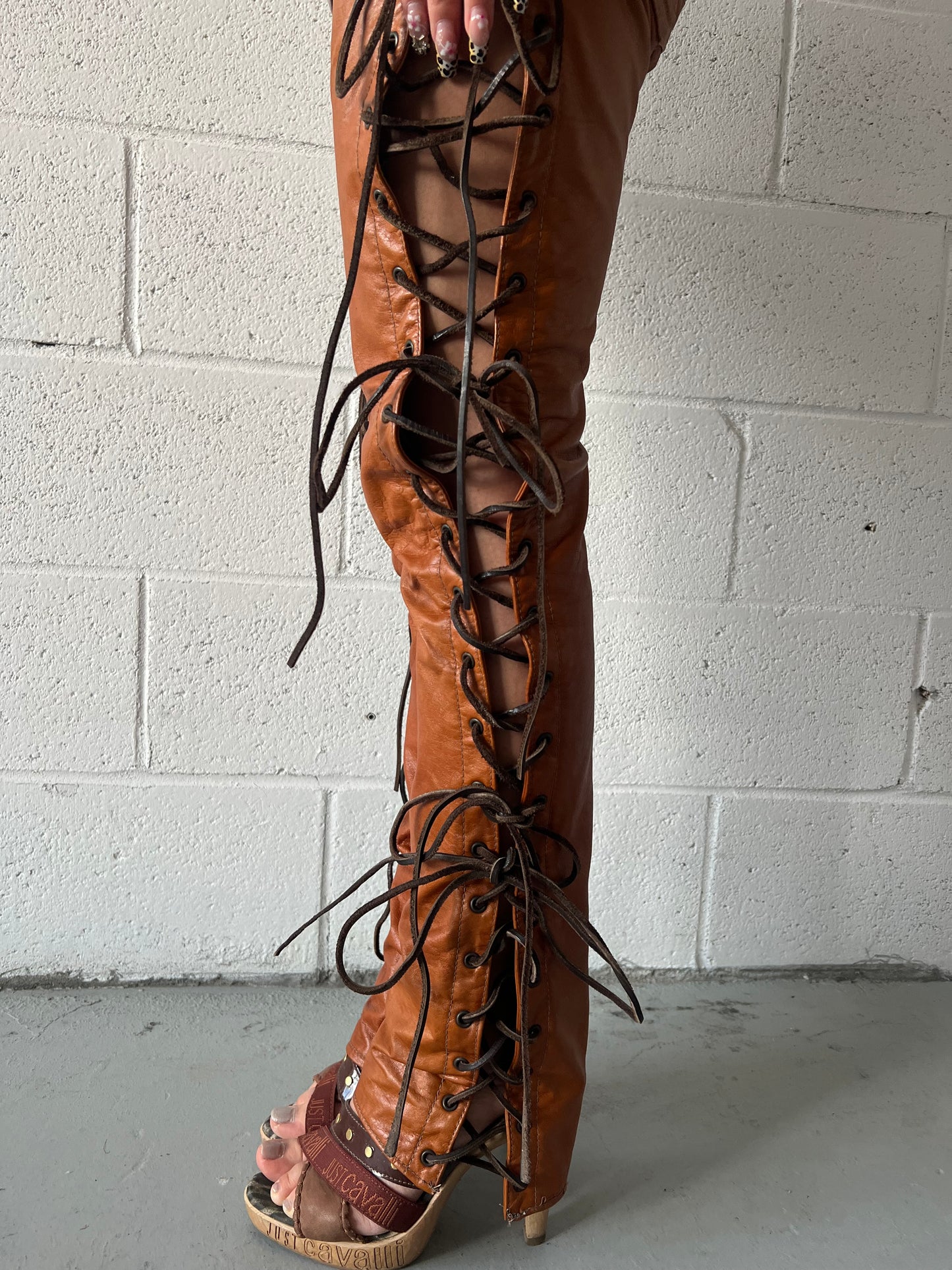 Vintage Leather Tie Up Pants