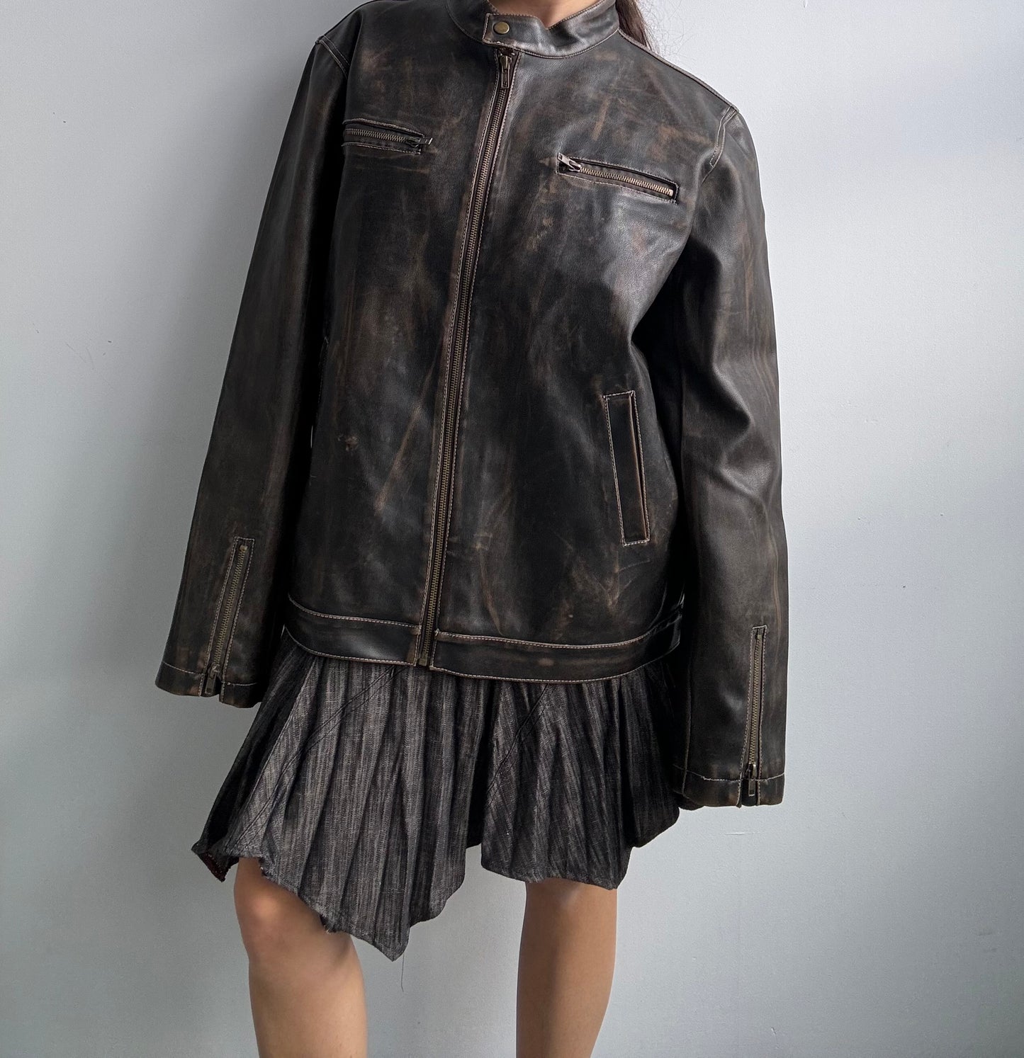 Faux Leather Espresso Moto Jacket M/L