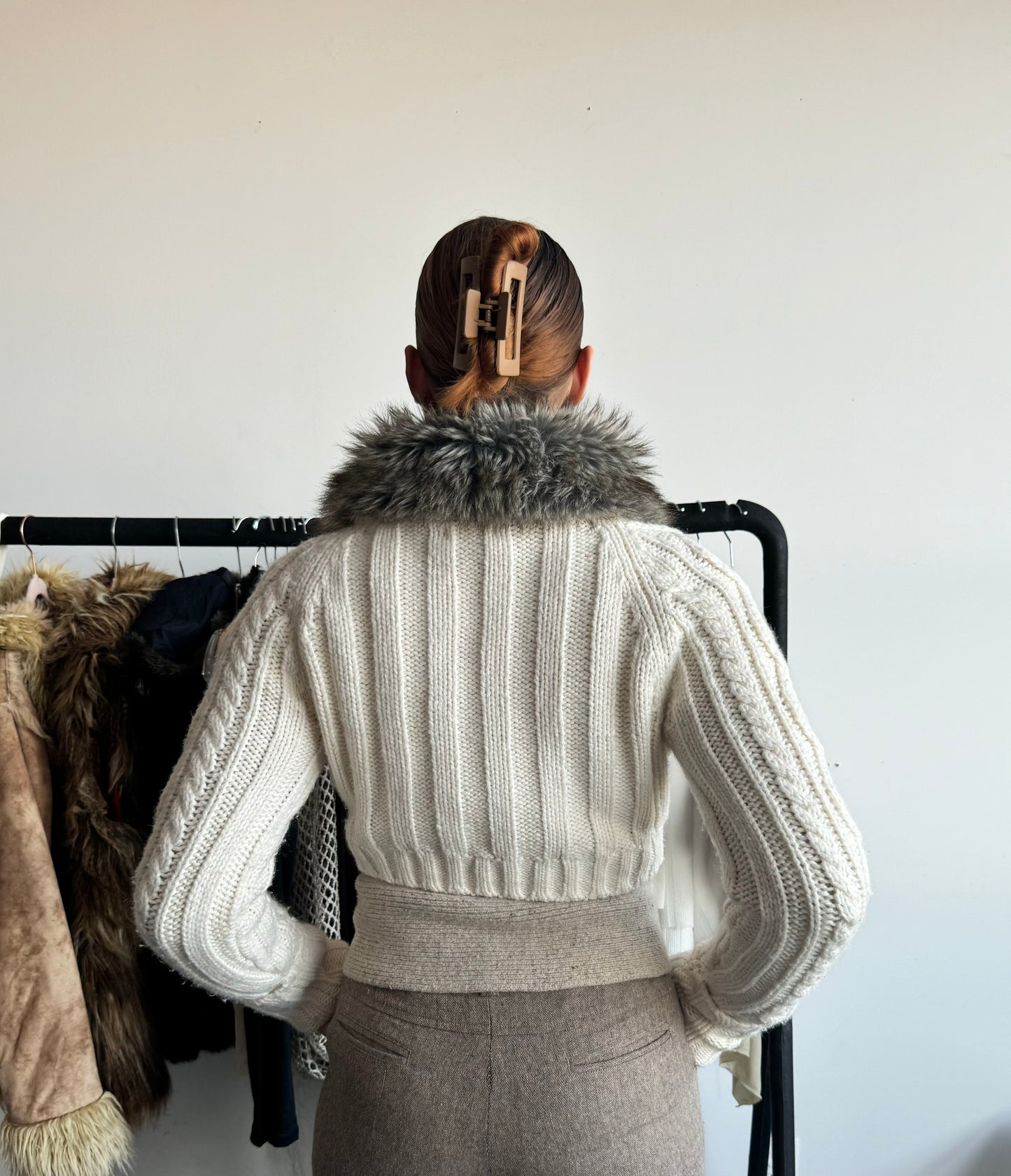 Faux Fur Wool Crop Cardi