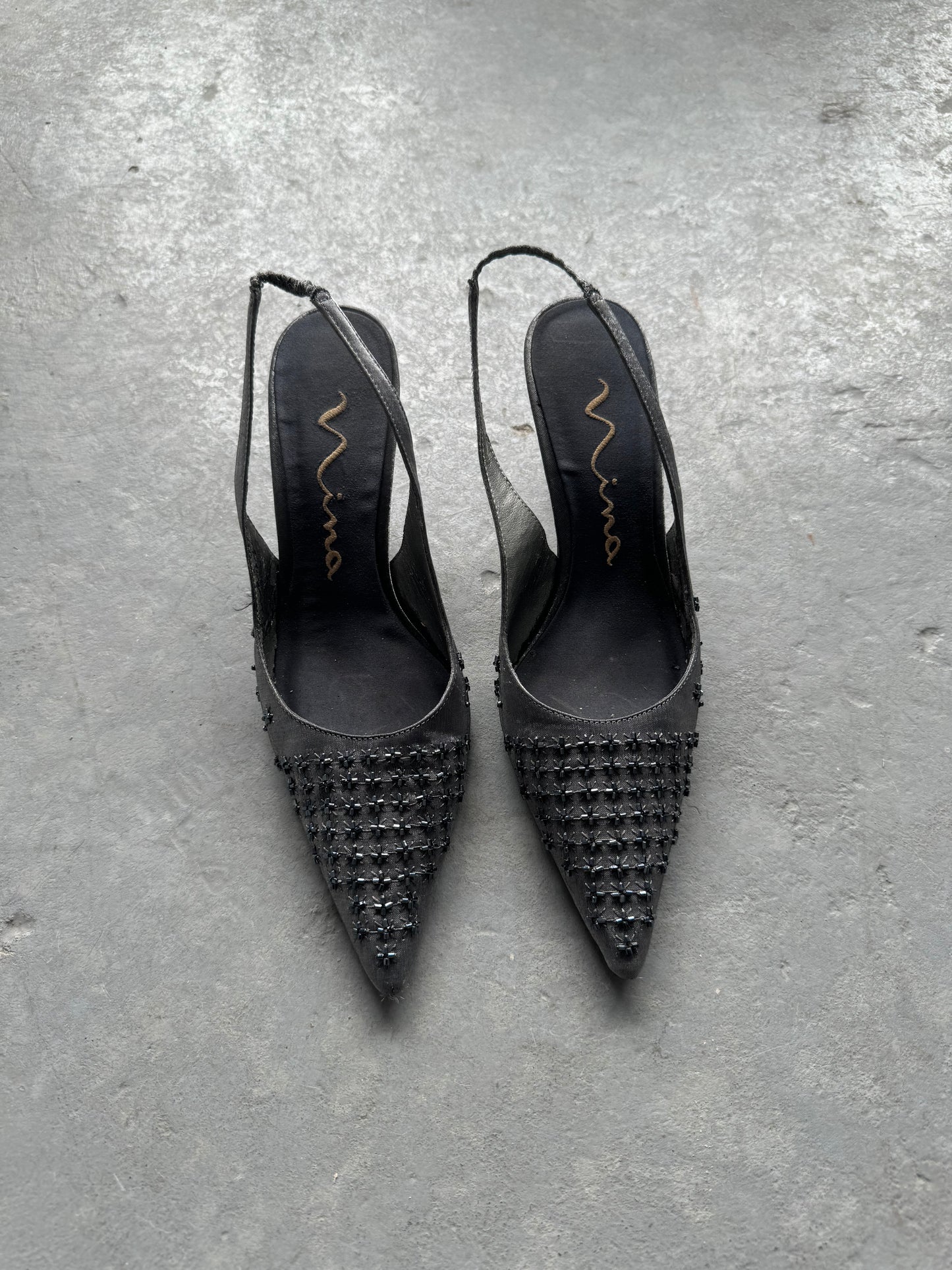 Silver Pointy Sling Back Heels Size 6.5