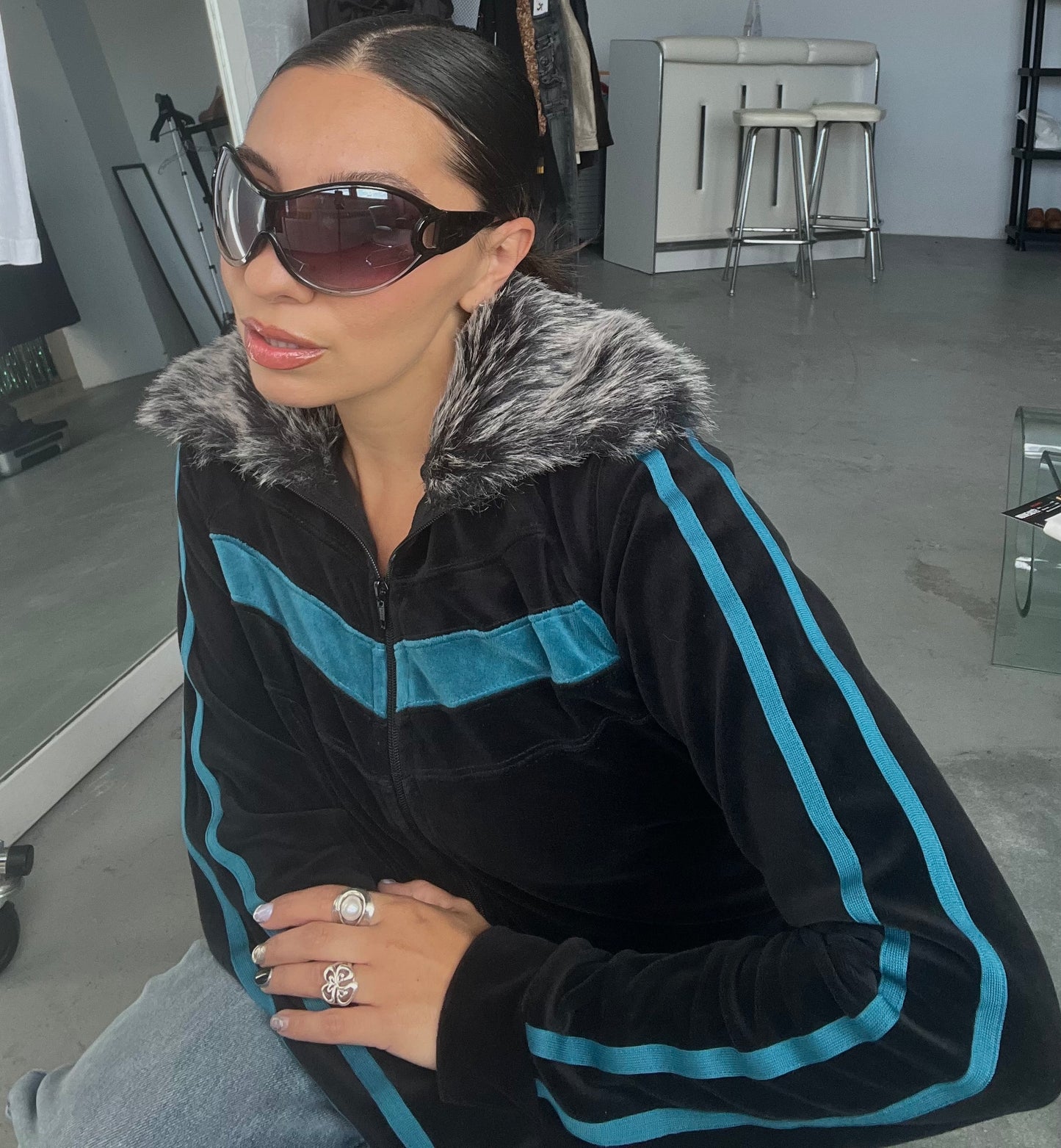 Faux Fur Trim Zip Up