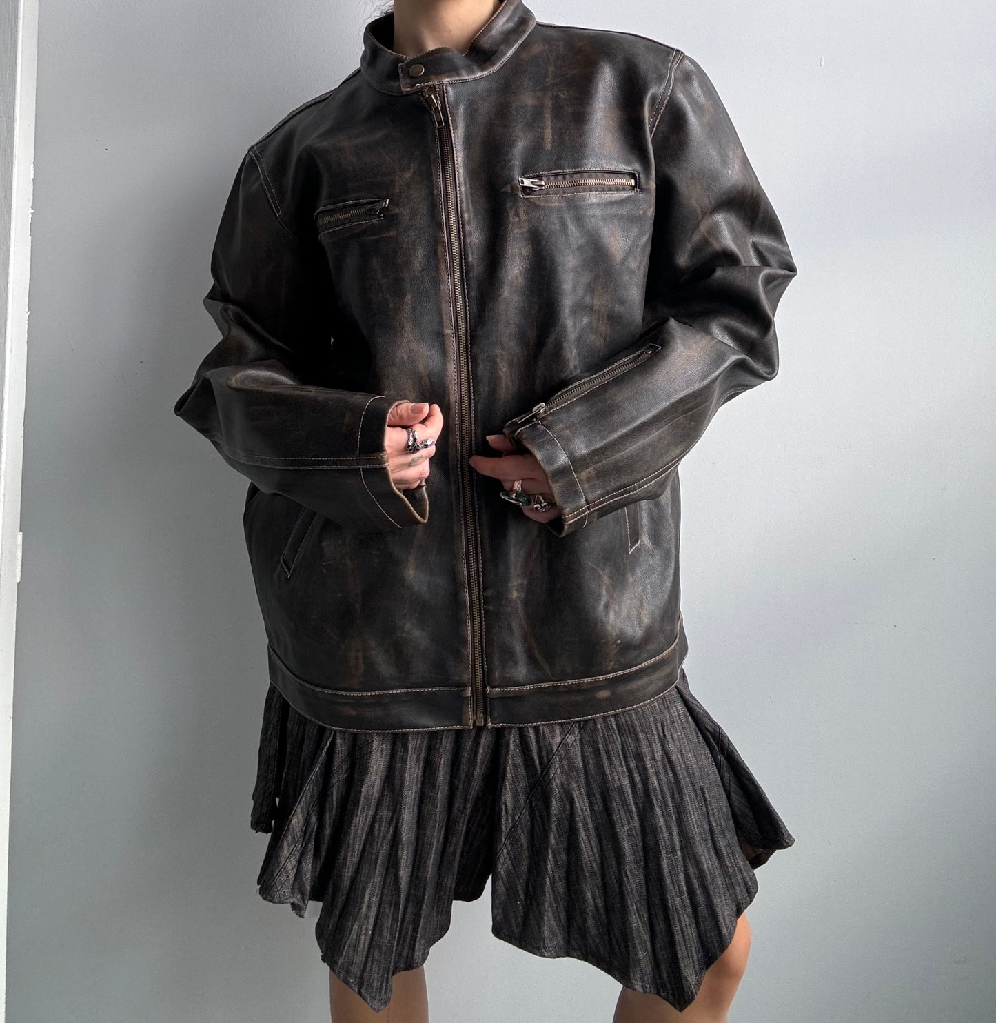 Faux Leather Espresso Moto Jacket M/L