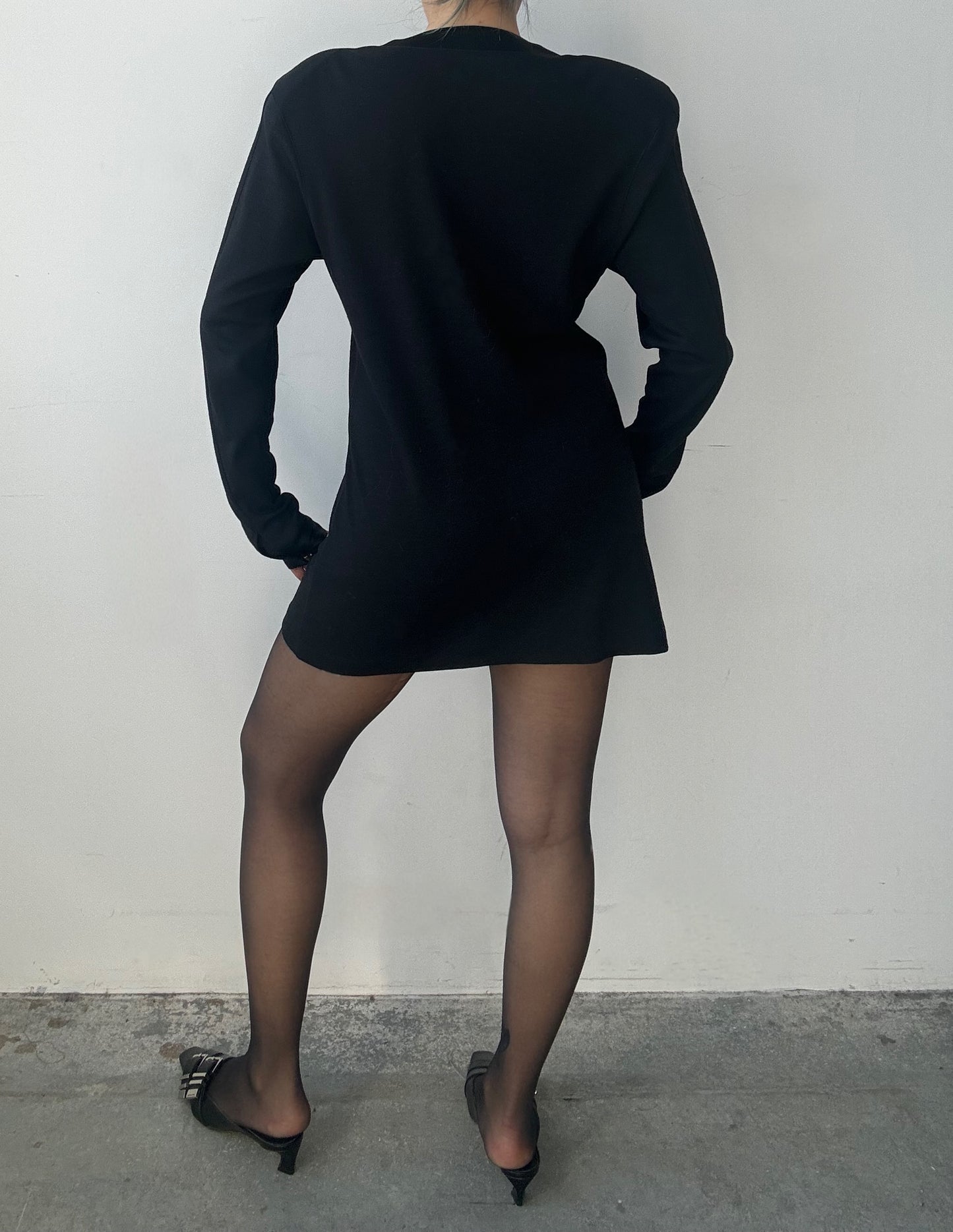 Wool Deep V Shoulder Pad Dress