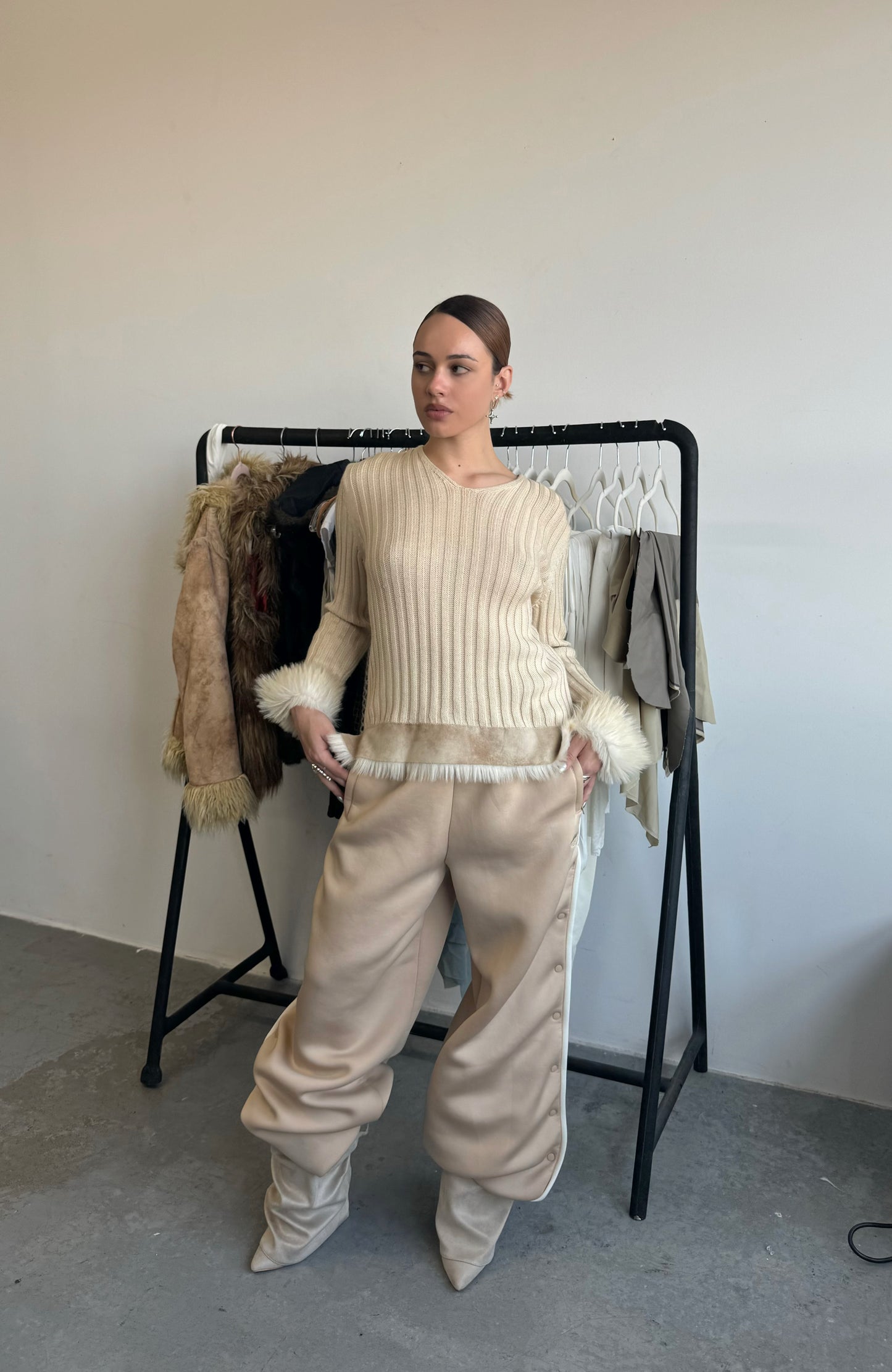 Faux Fur Trim Sweater