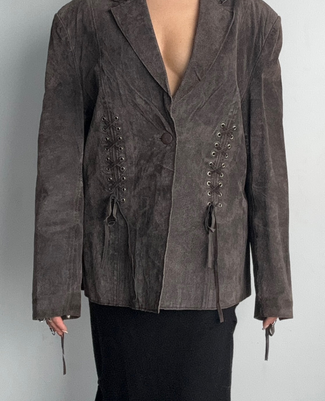 Suede Lace Up Blazer