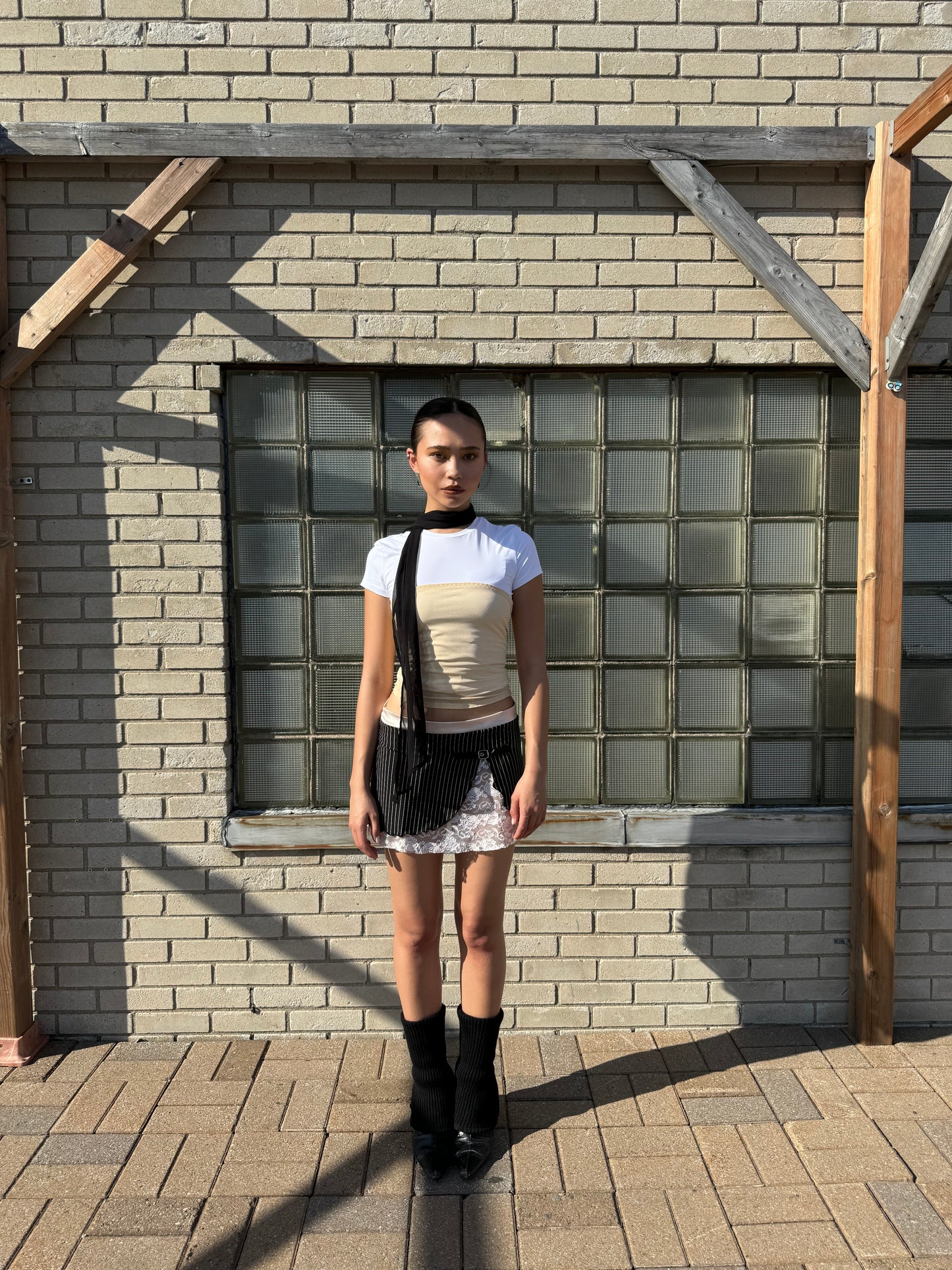 Striped Lace Mini Skirt