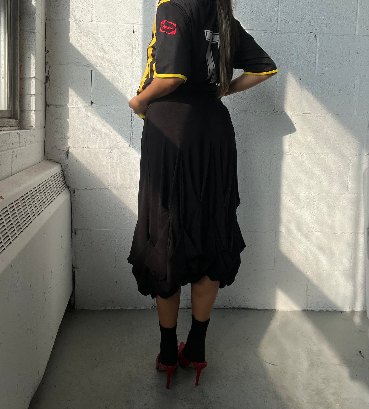 Ruched Midi Bubble Skirt