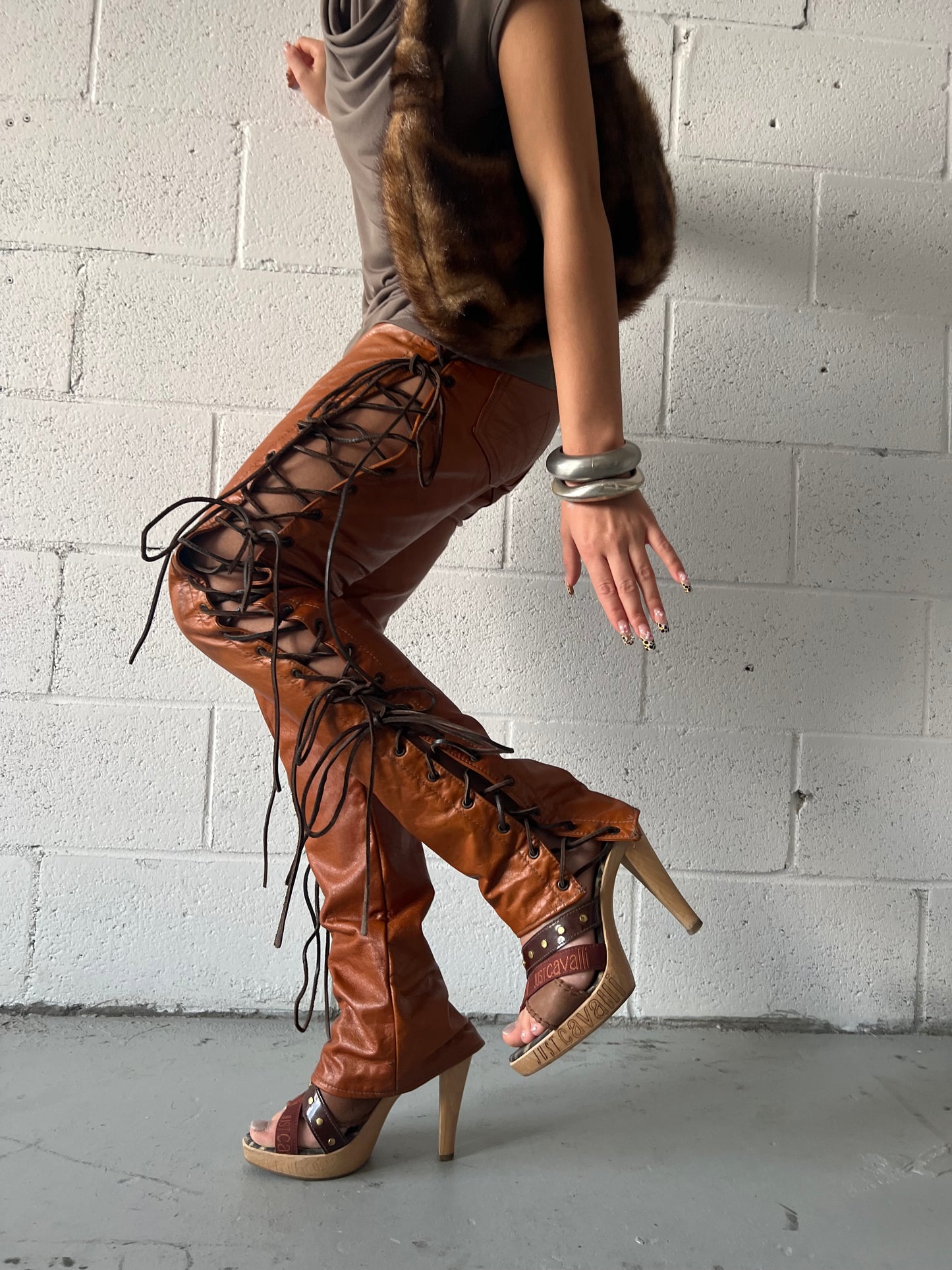 Vintage Leather Tie Up Pants