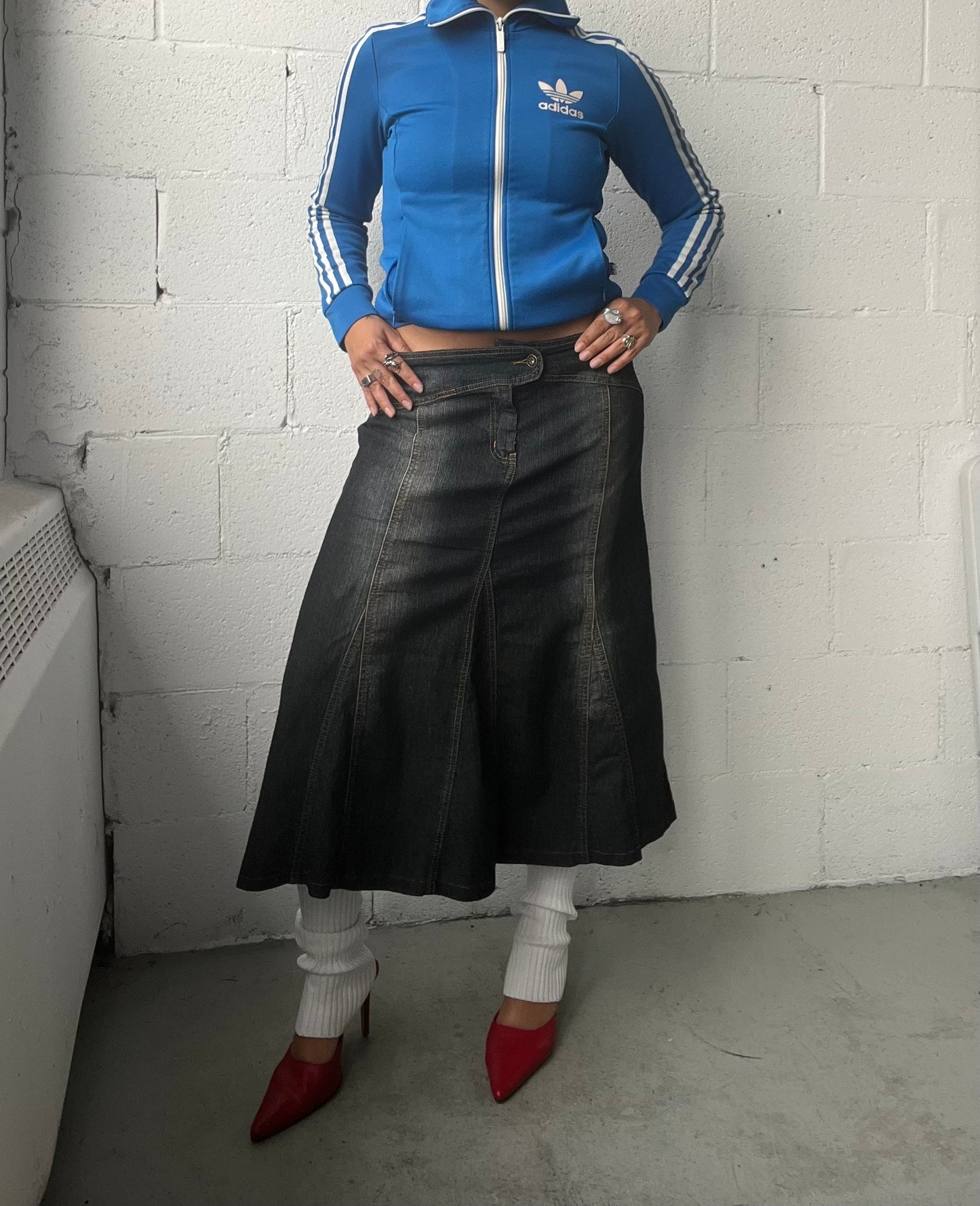 Faded Wash Midi Denim Skirt