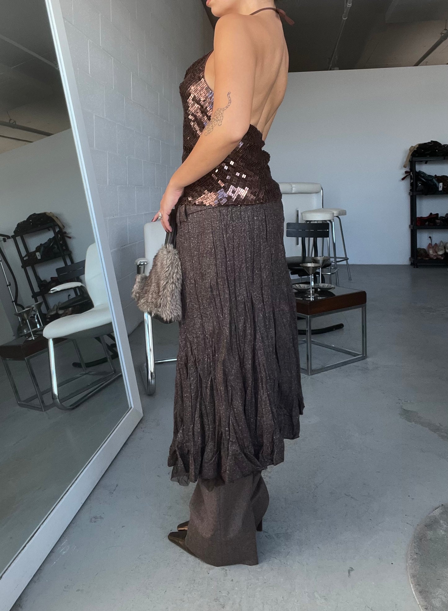 Espresso Midi Belted Skirt