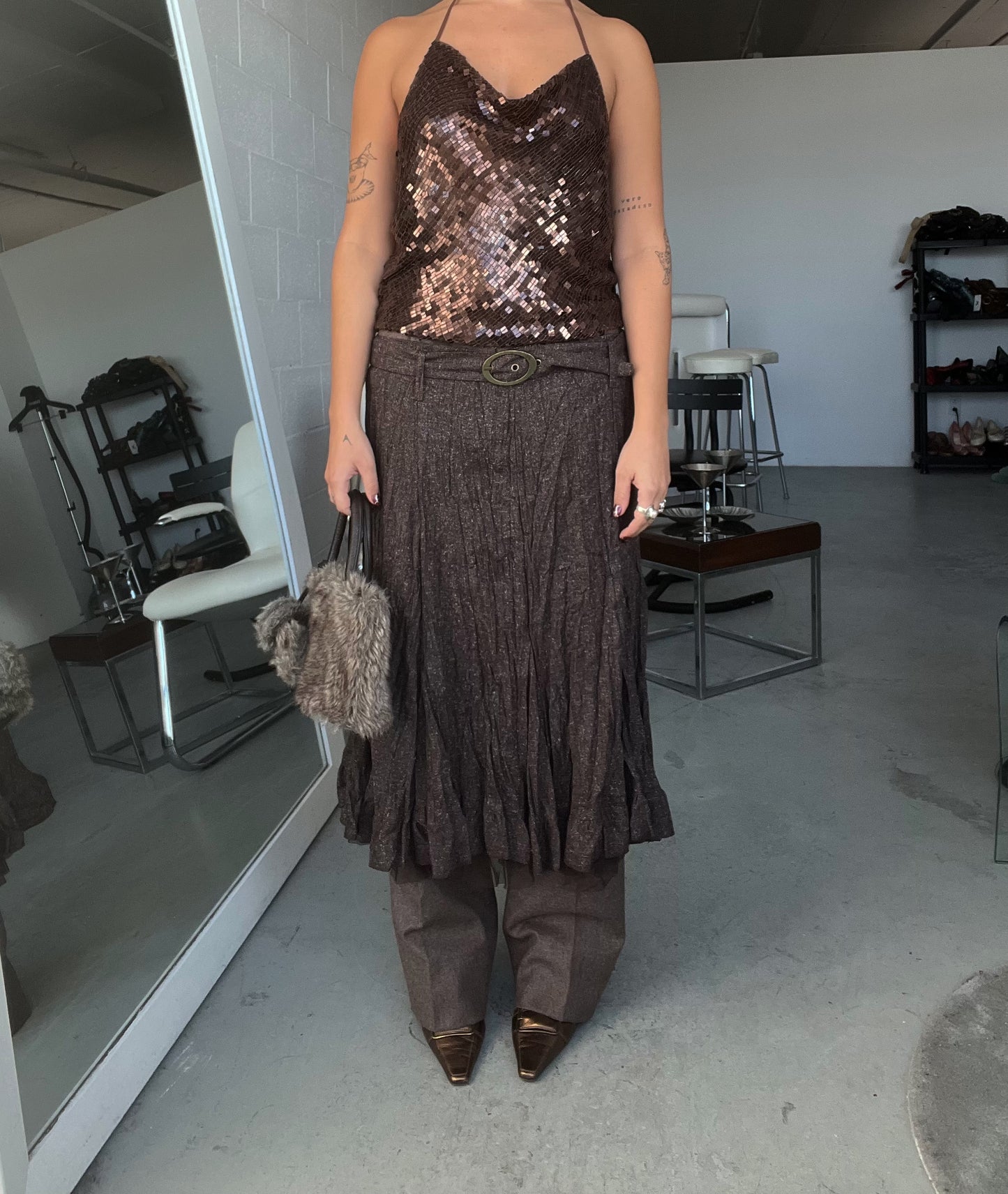 Espresso Midi Belted Skirt