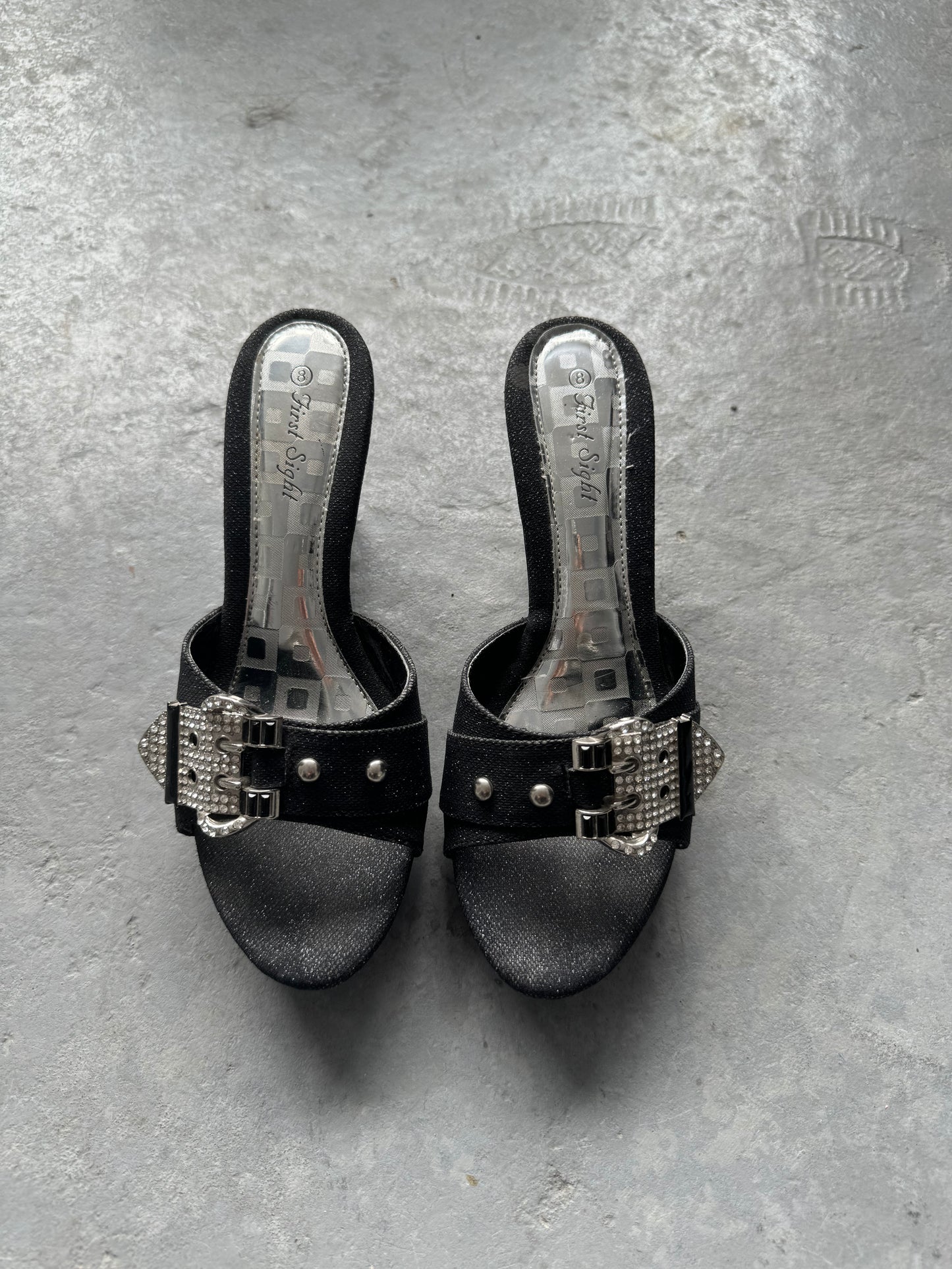 Y2K Denim Rhinestone Heels Size 8