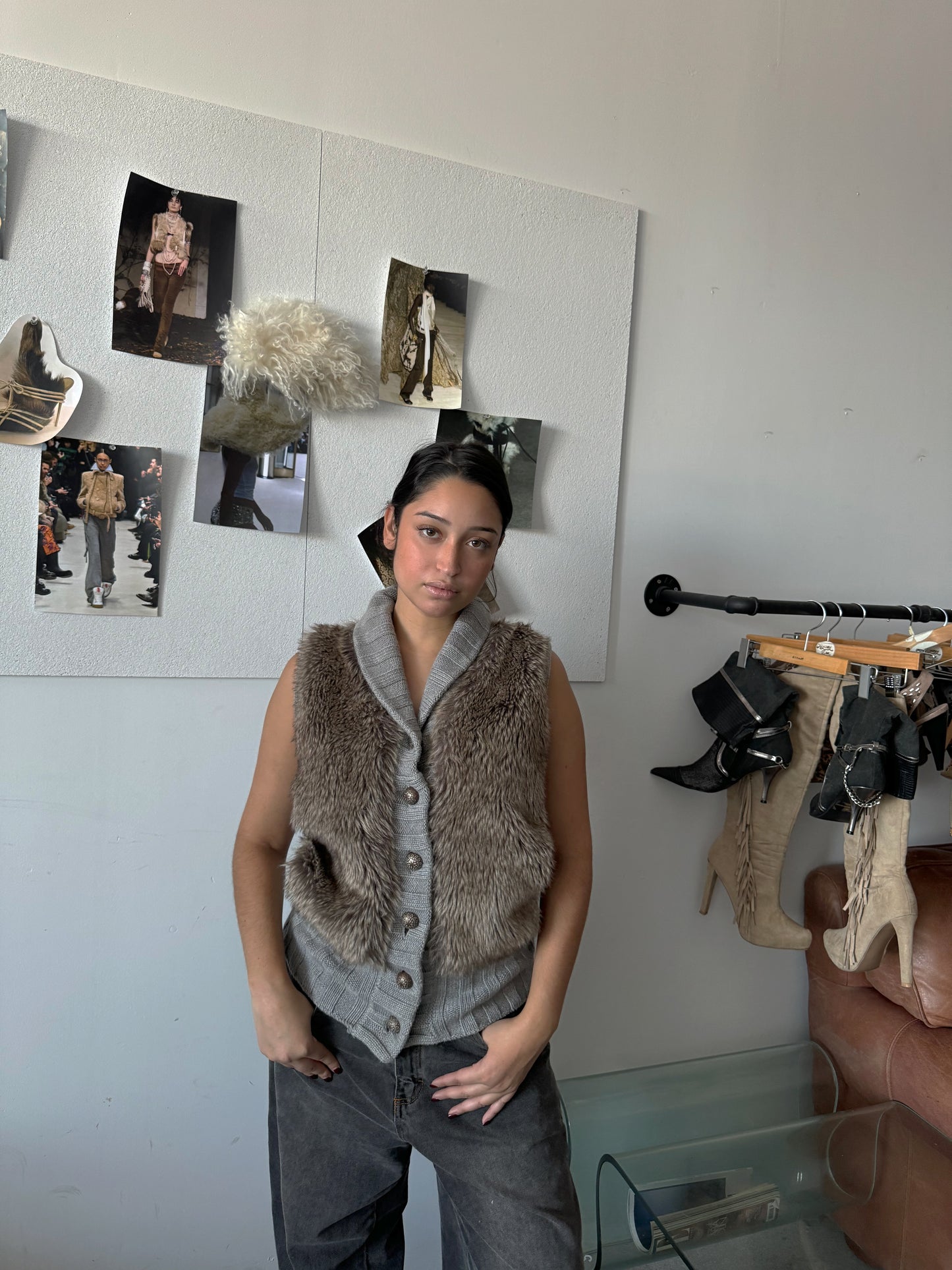 Faux Fur Button Down Vest