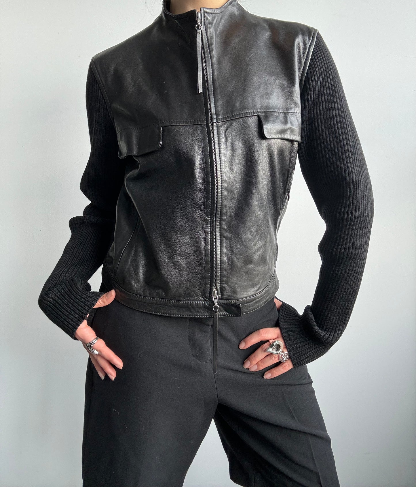Italian Leather & Virgin Wool Double Zip