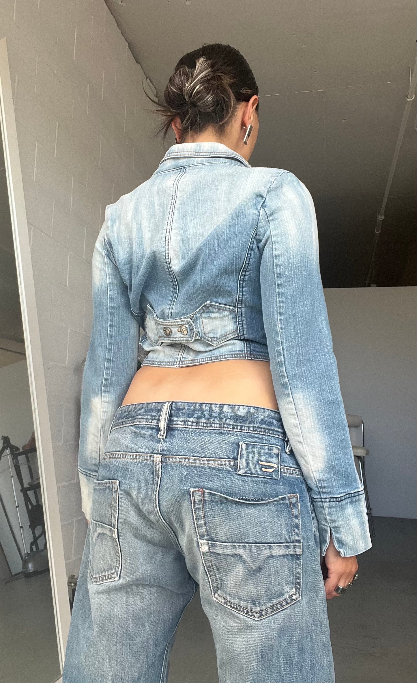Cropped Asymmetric Denim Blazer