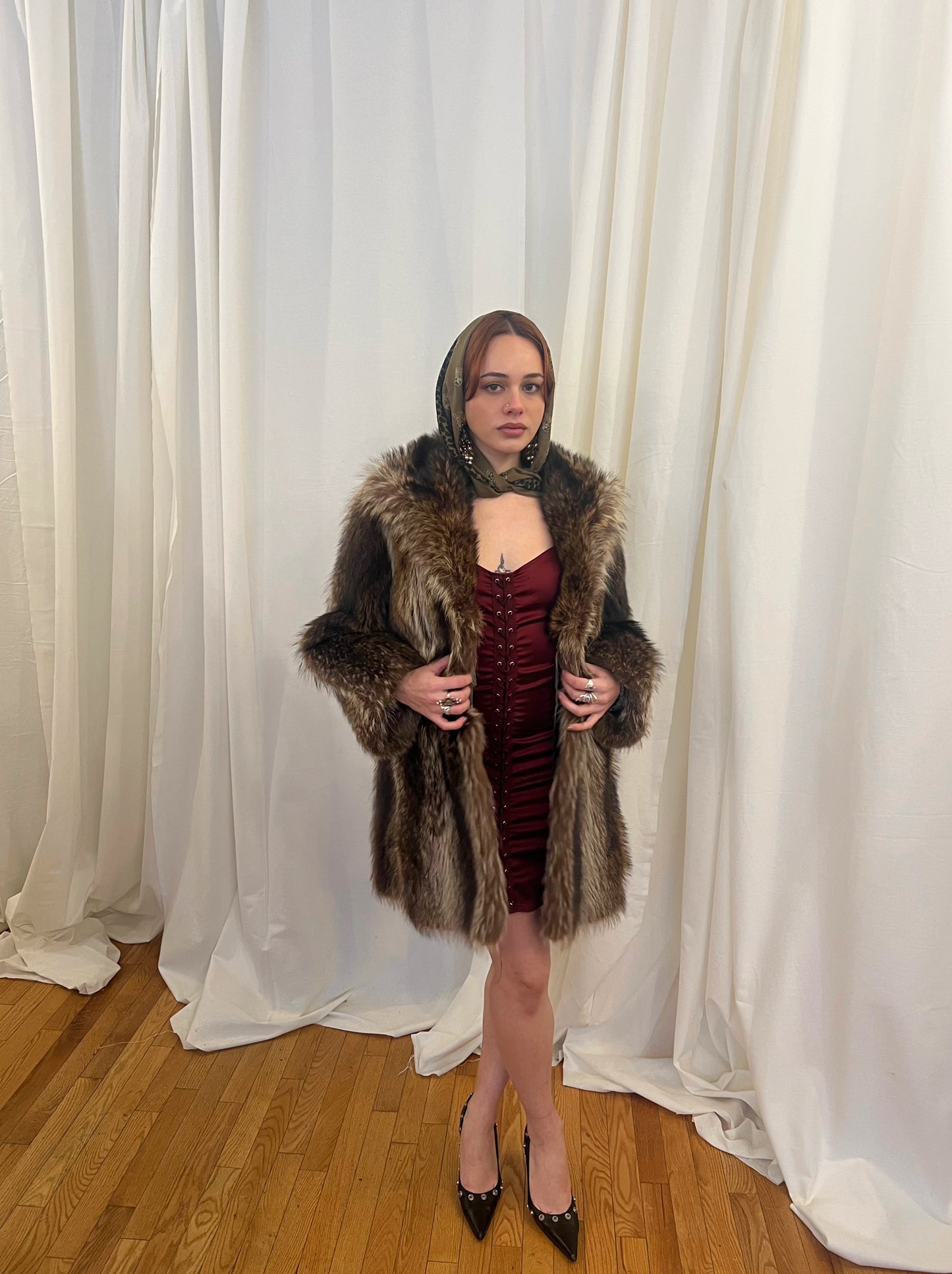 Brown & Beige Vintage Fur Coat