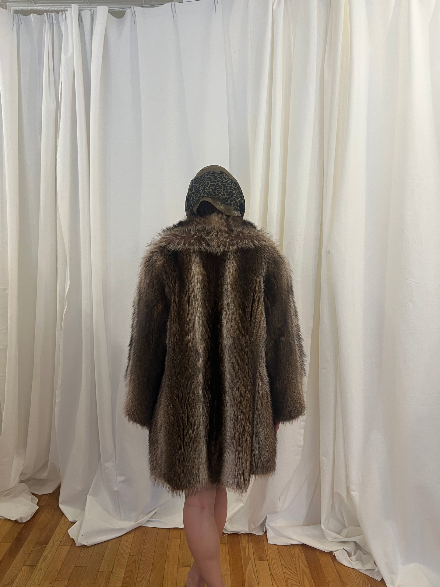 Brown & Beige Vintage Fur Coat
