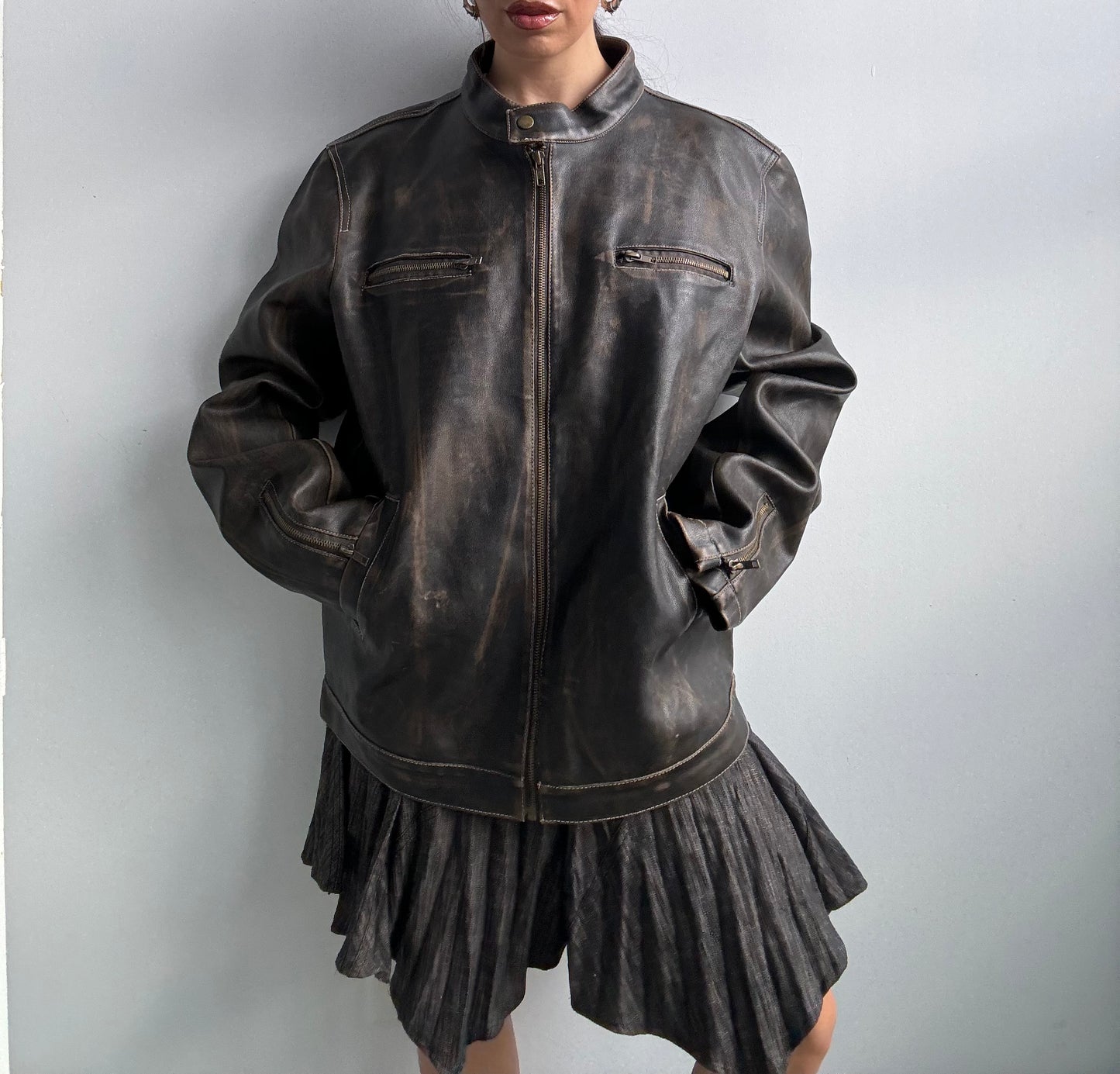 Faux Leather Espresso Moto Jacket M/L