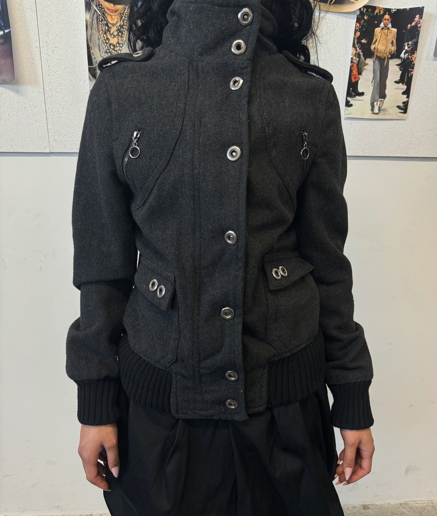 Eyelet Charcoal Wool Jacket