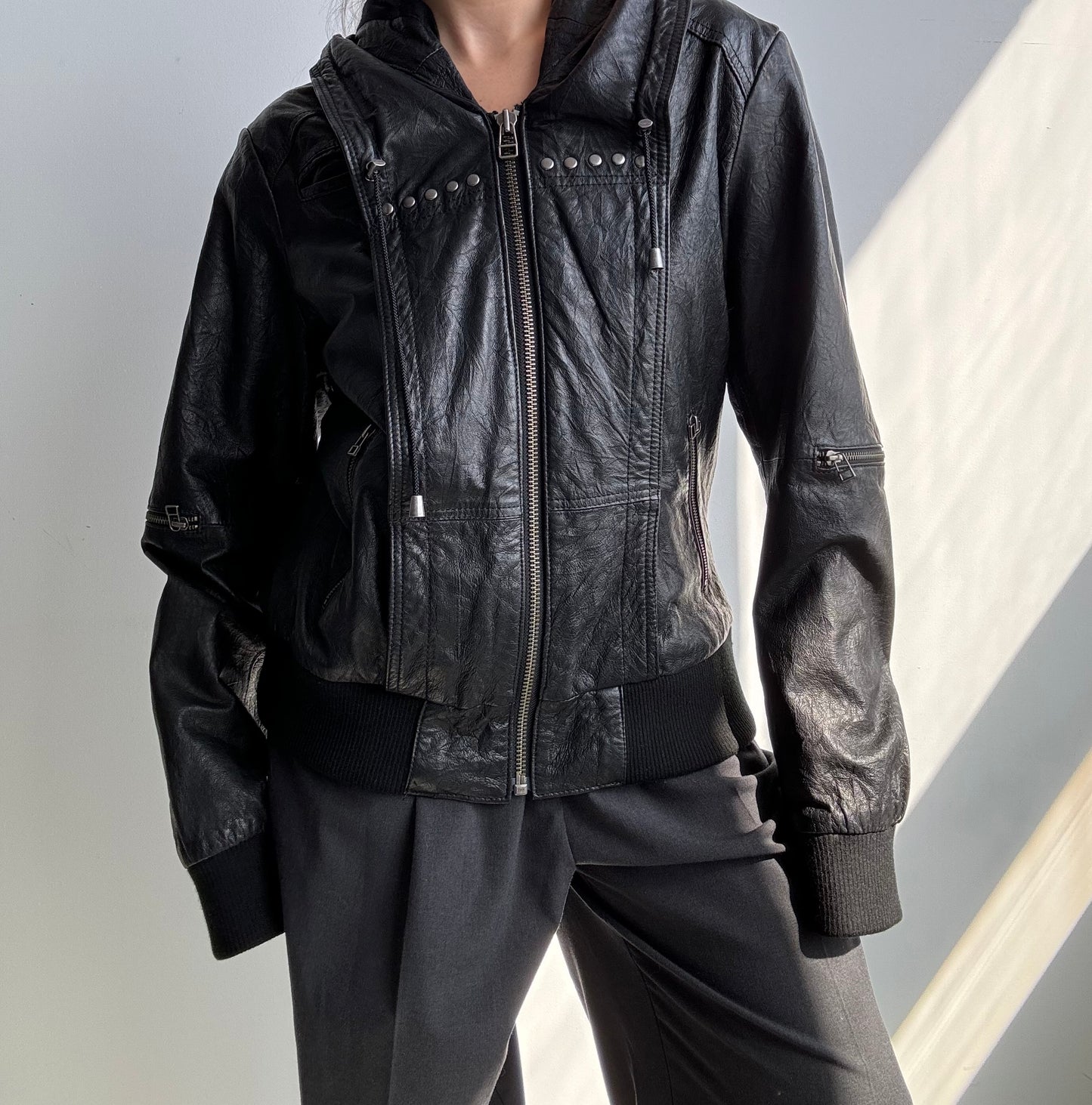 Danier Hooded Stud Leather Jacket