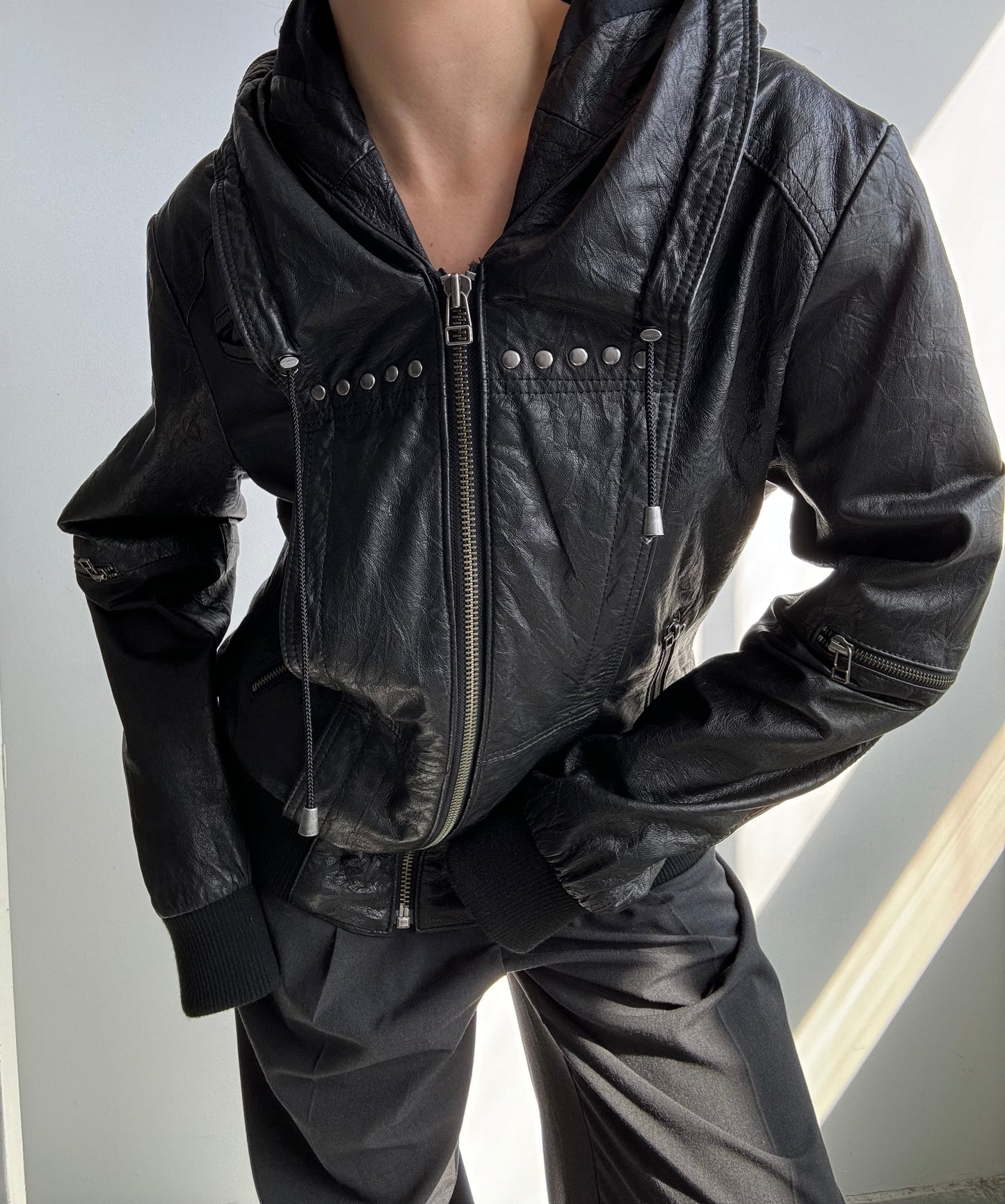 Danier Hooded Stud Leather Jacket
