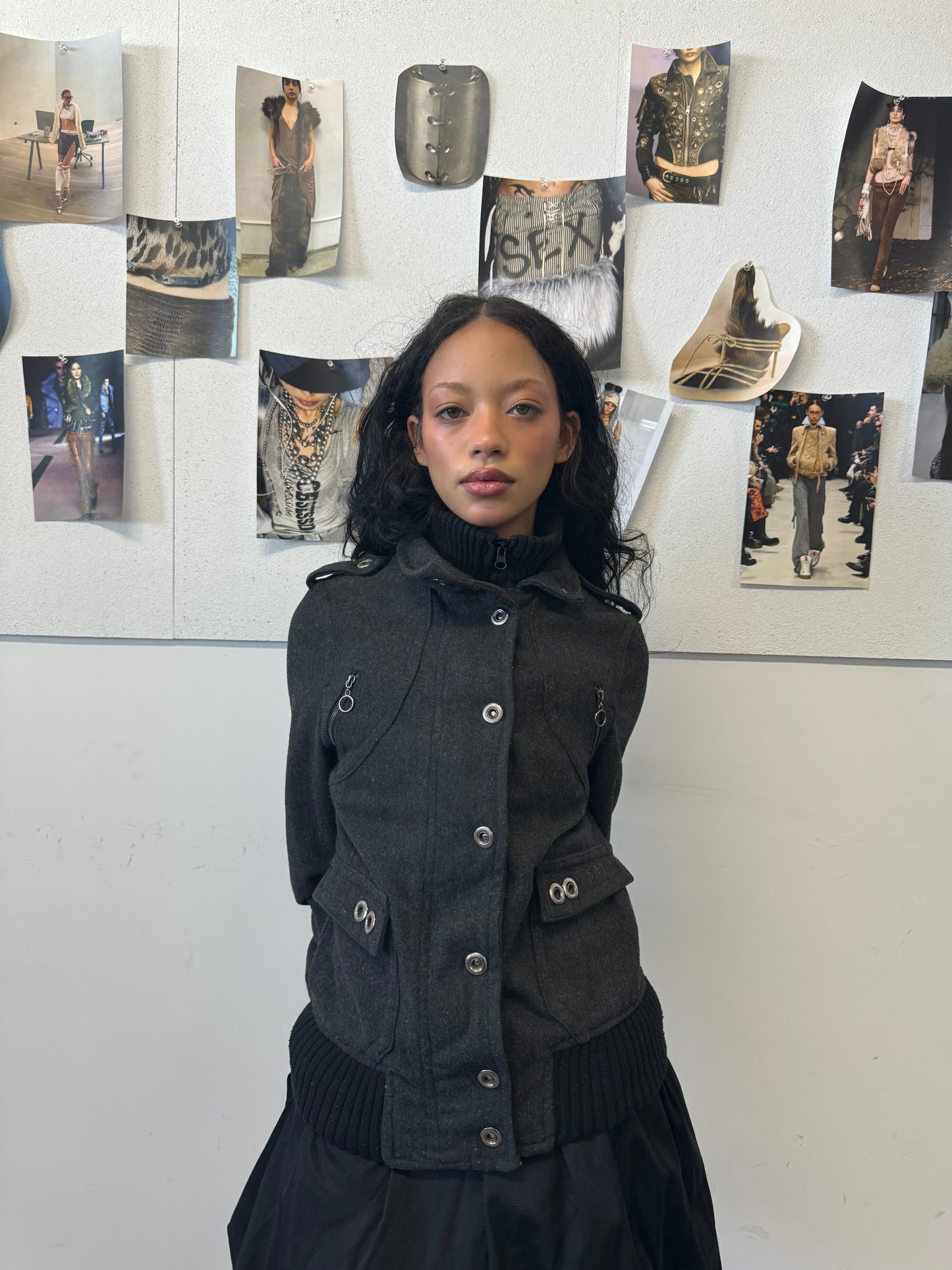 Eyelet Charcoal Wool Jacket