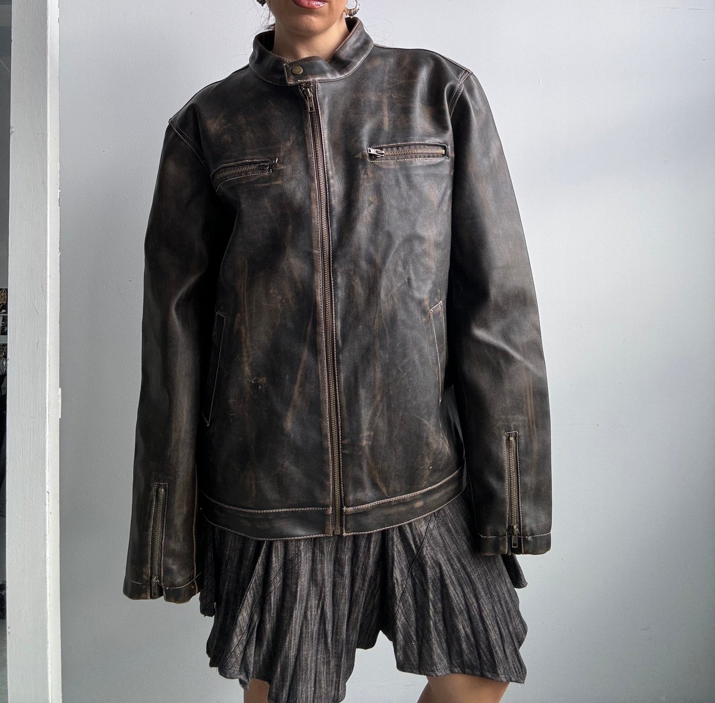 Faux Leather Espresso Moto Jacket M/L