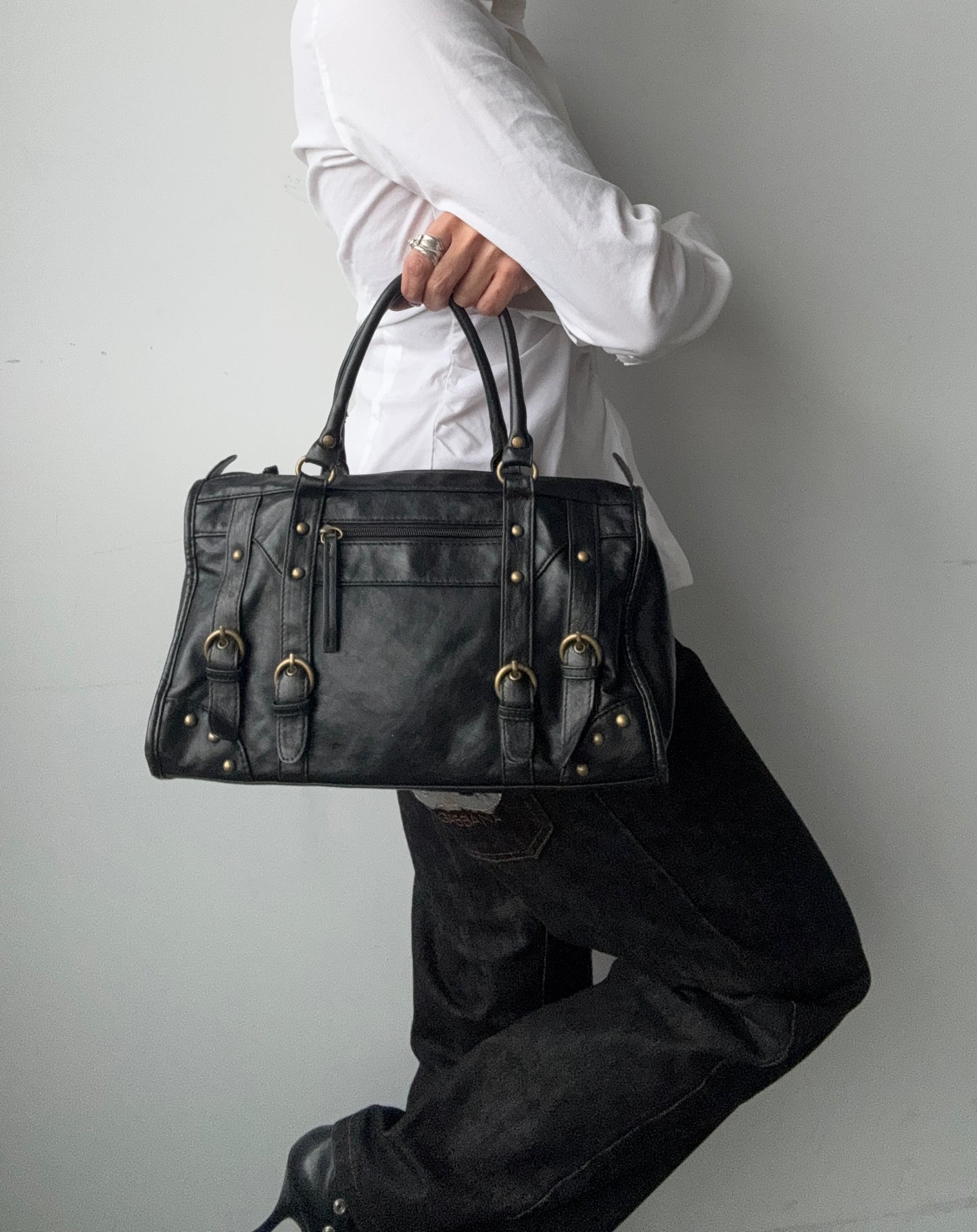 Faux Leather Stud Buckle Purse