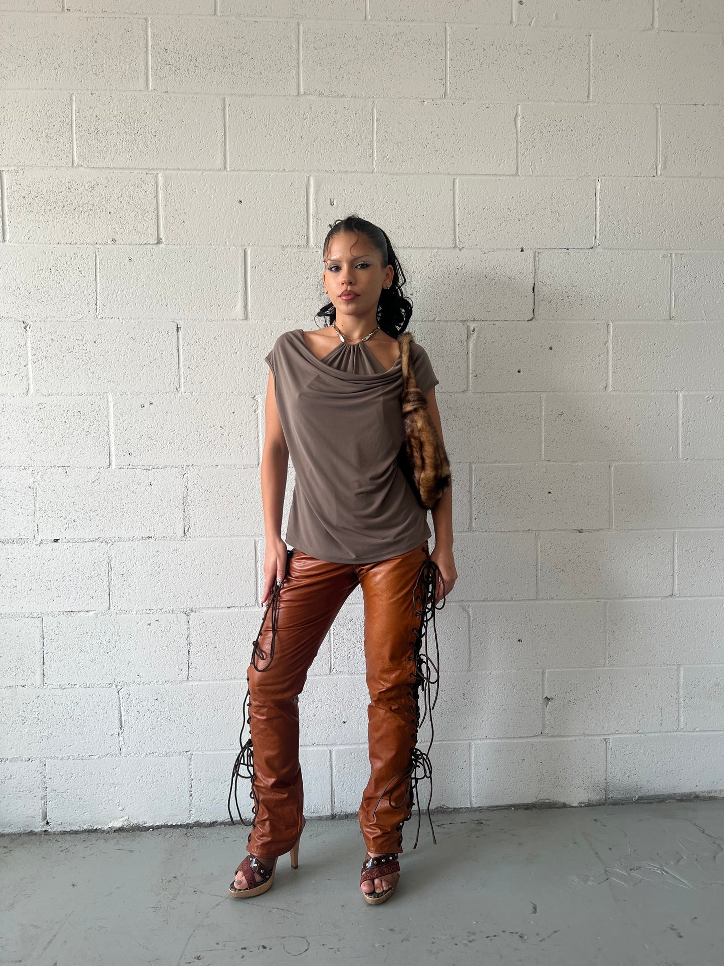 Vintage Leather Tie Up Pants