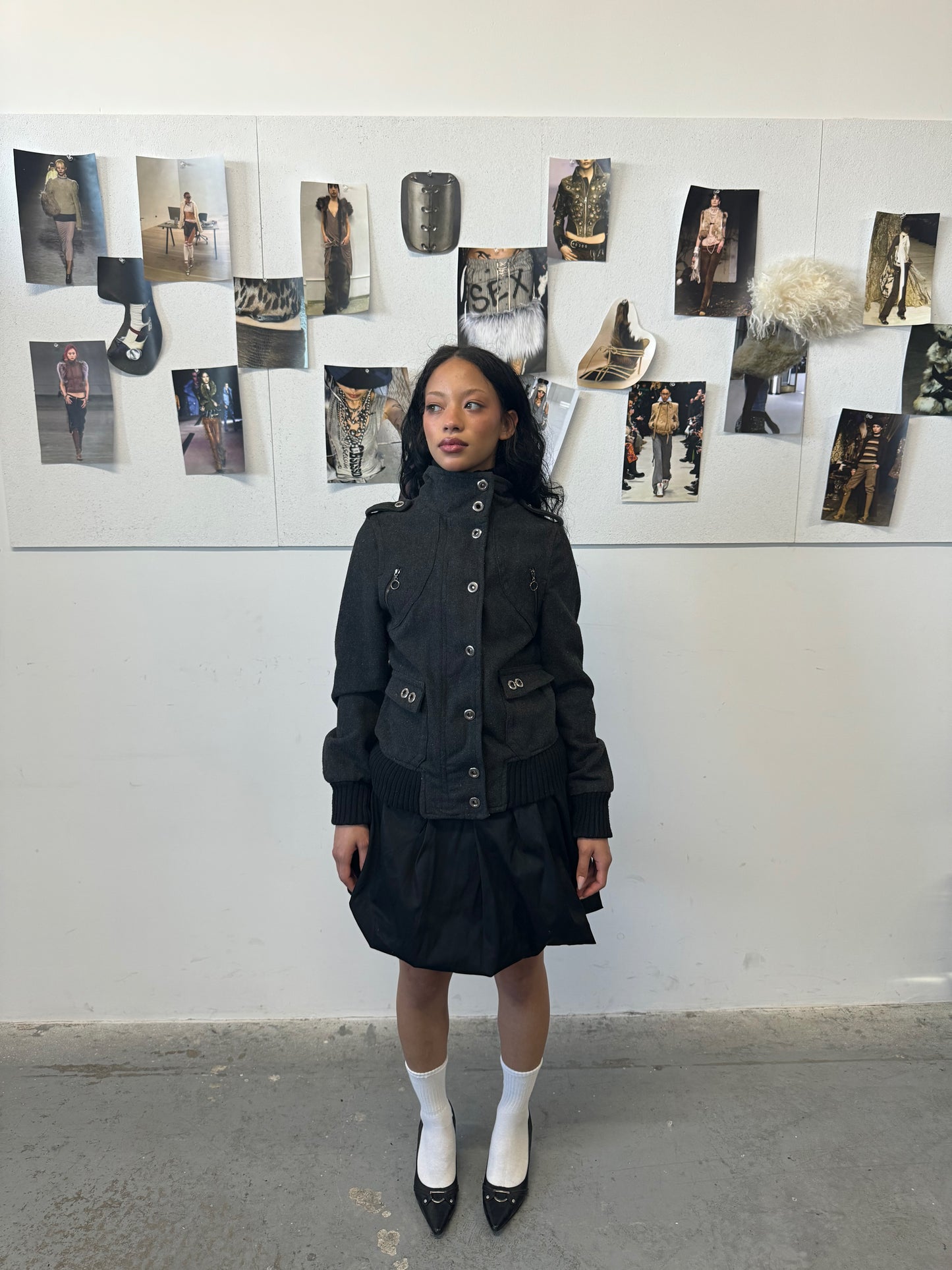 Eyelet Charcoal Wool Jacket