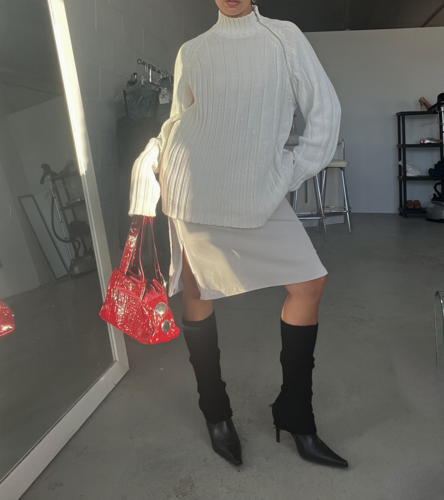Sporty Double Zip Midi Skirt