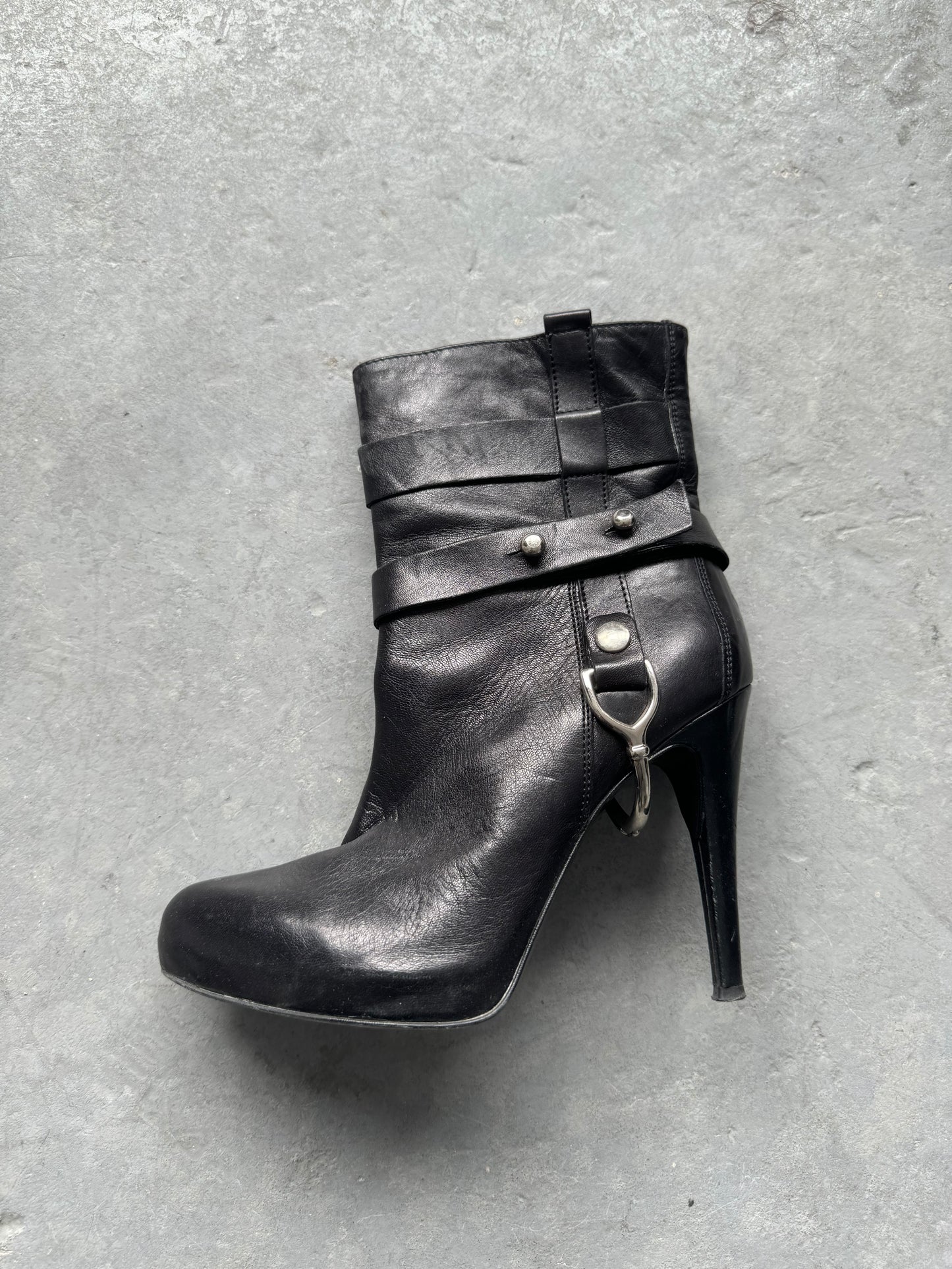Leather Heeled Buckle Boots Size 9