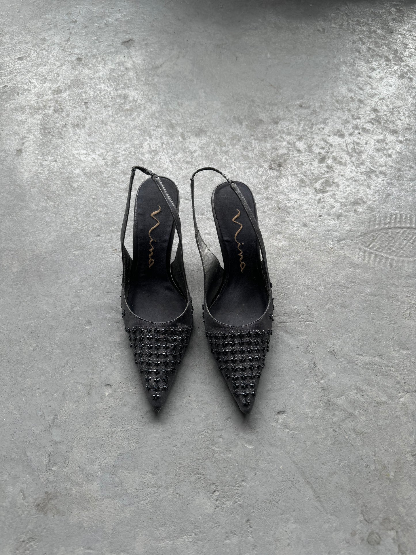 Silver Pointy Sling Back Heels Size 6.5