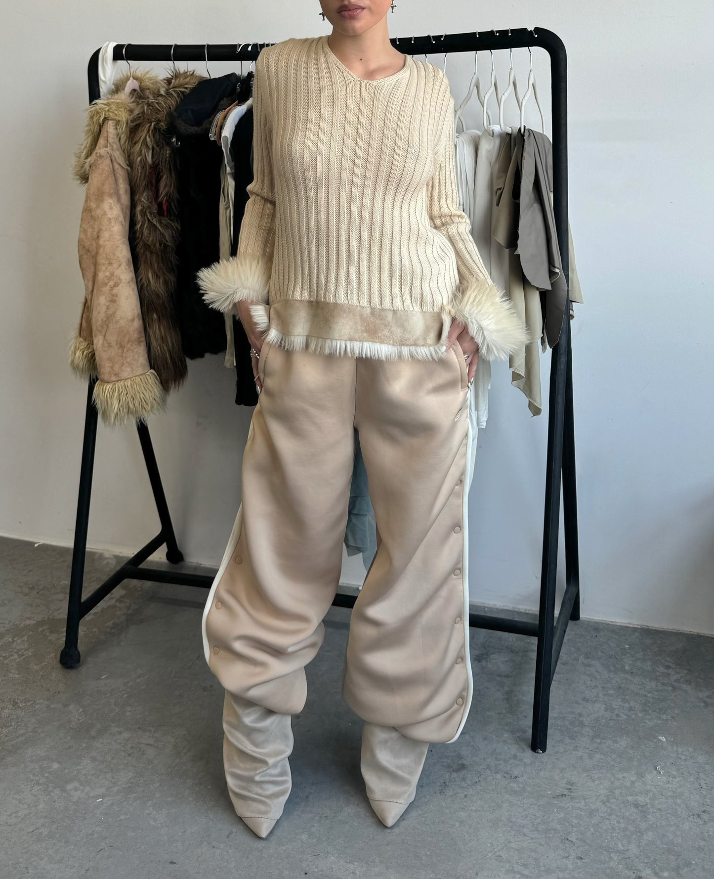 Faux Fur Trim Sweater