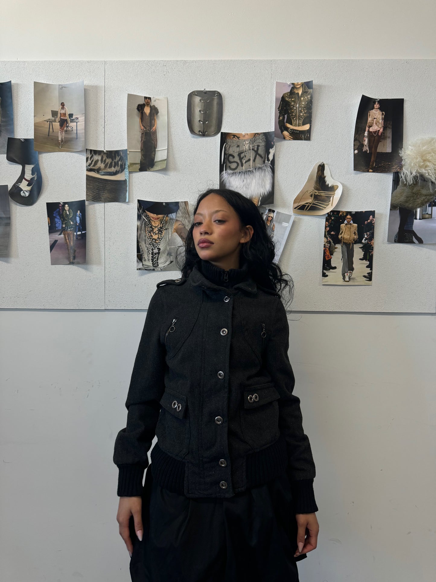 Eyelet Charcoal Wool Jacket