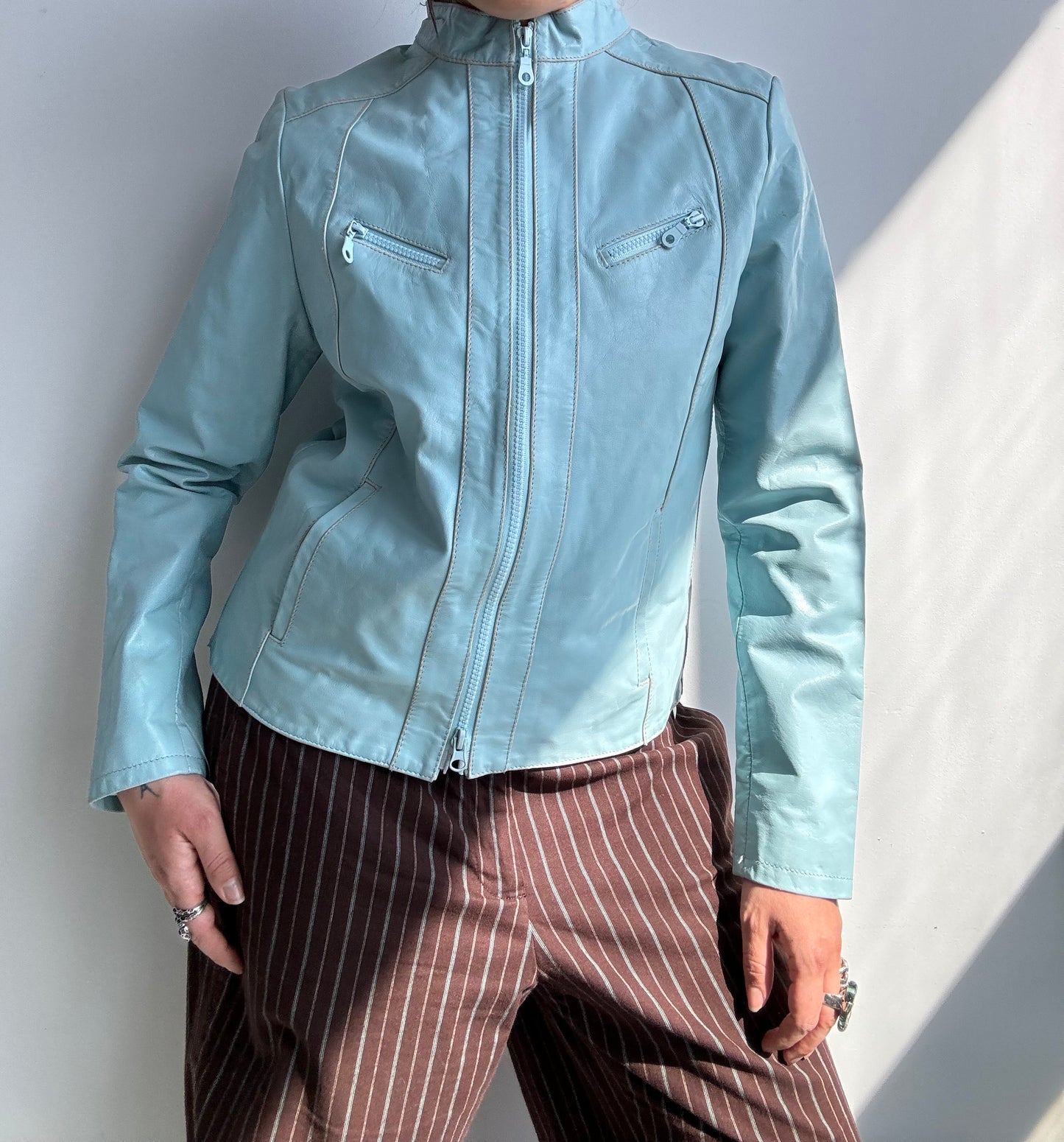Deadstock Double Zip Leather Moto Jacket M