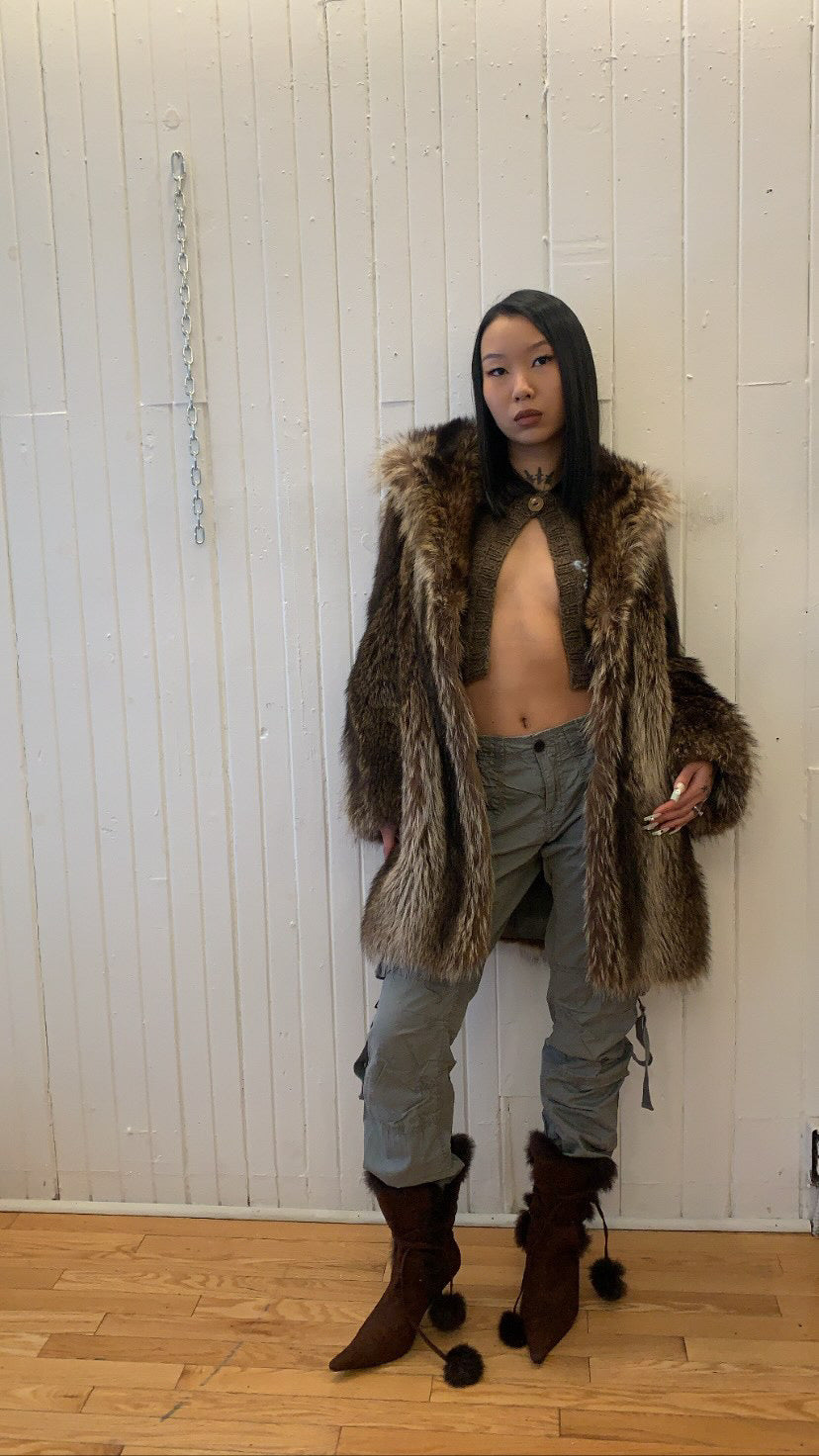 Brown & Beige Vintage Fur Coat