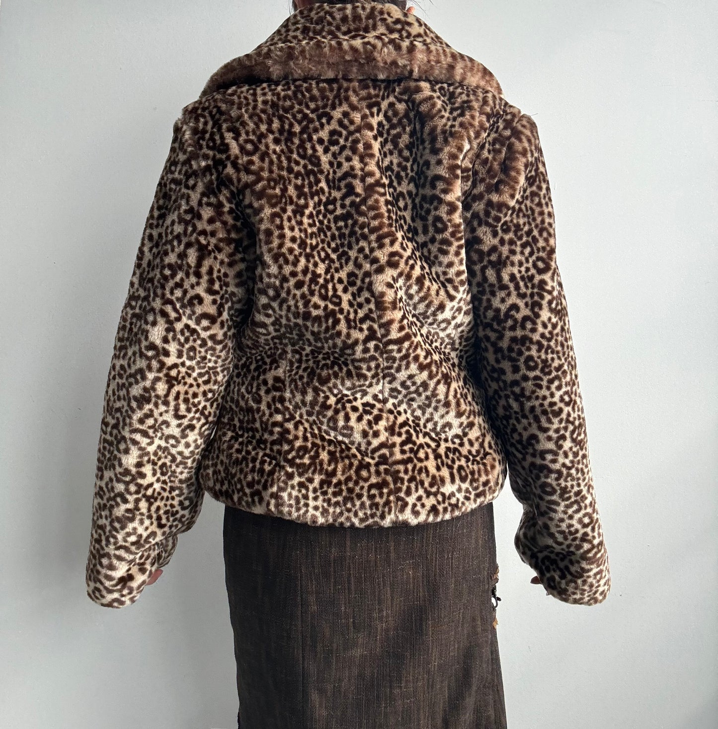 Faux Fur Leopard Print Zip Jacket M