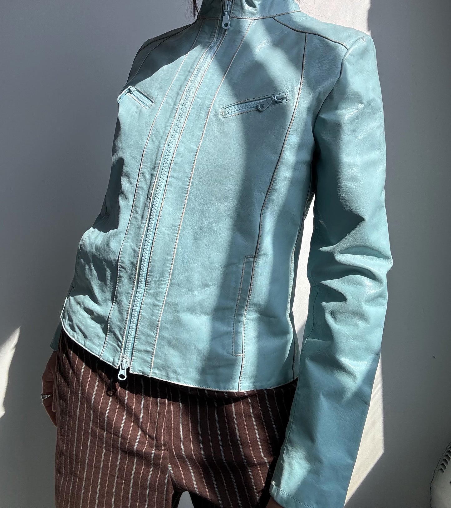 Deadstock Double Zip Leather Moto Jacket M