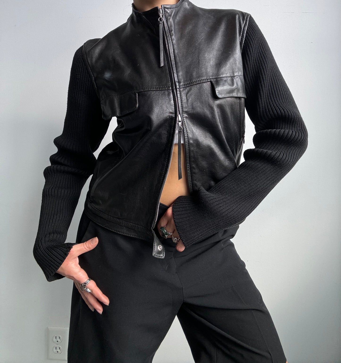 Italian Leather & Virgin Wool Double Zip