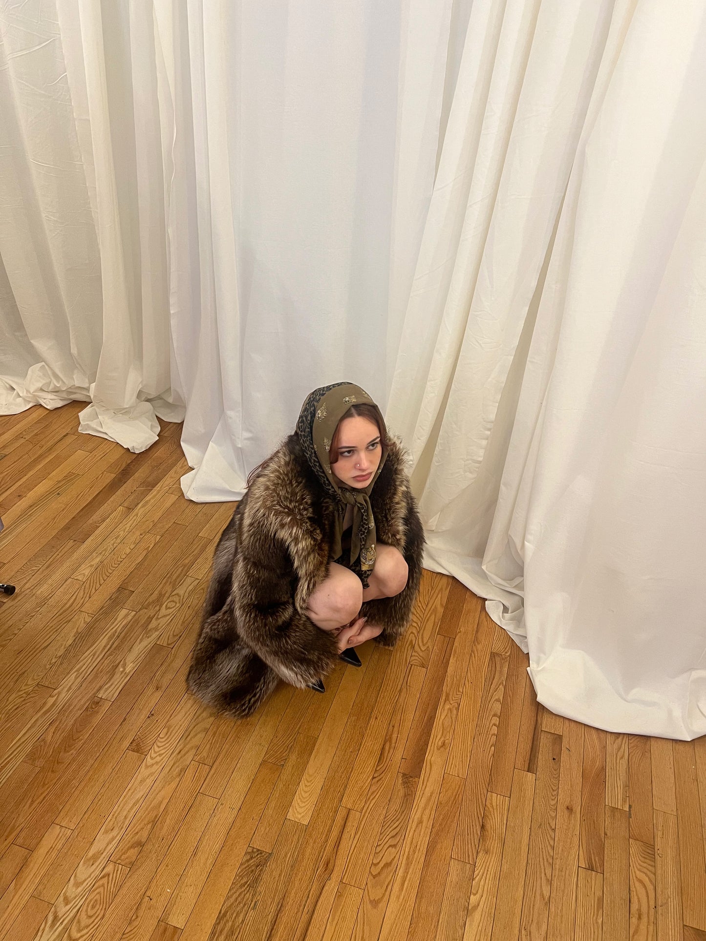 Brown & Beige Vintage Fur Coat