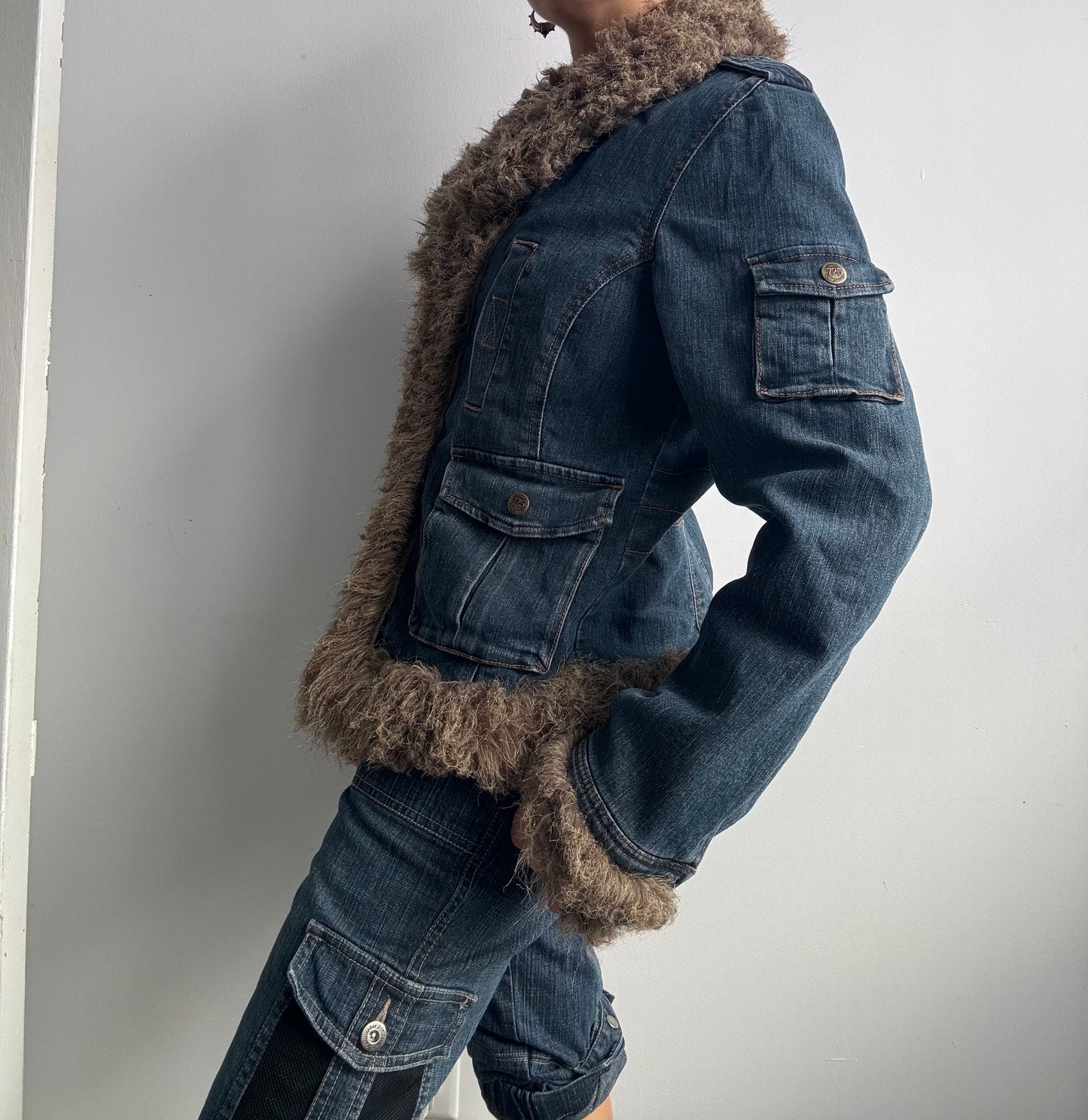 Faux Fur Denim Afghan Jacket M